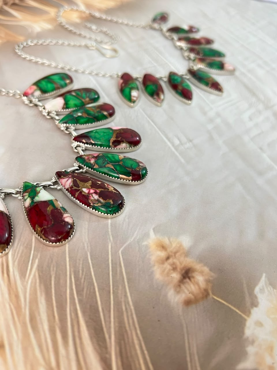 Handmade Sterling Silver Christmas Dahlia Collection: Necklace Signed Nizhoni