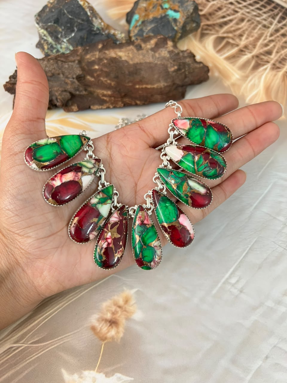 Handmade Sterling Silver Christmas Dahlia Collection: Necklace Signed Nizhoni