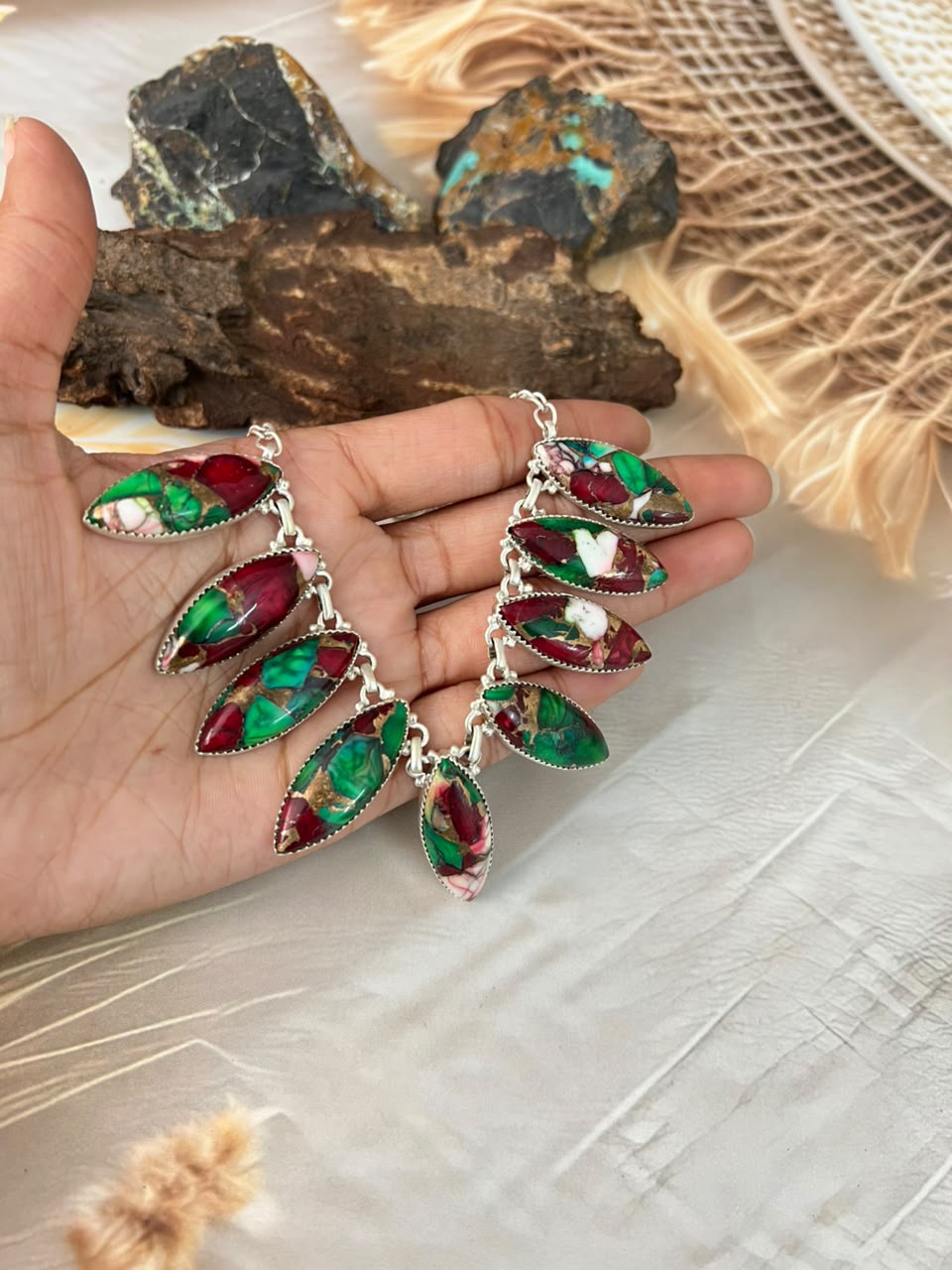 Handmade Sterling Silver Christmas Dahlia Collection: Necklace Signed Nizhoni
