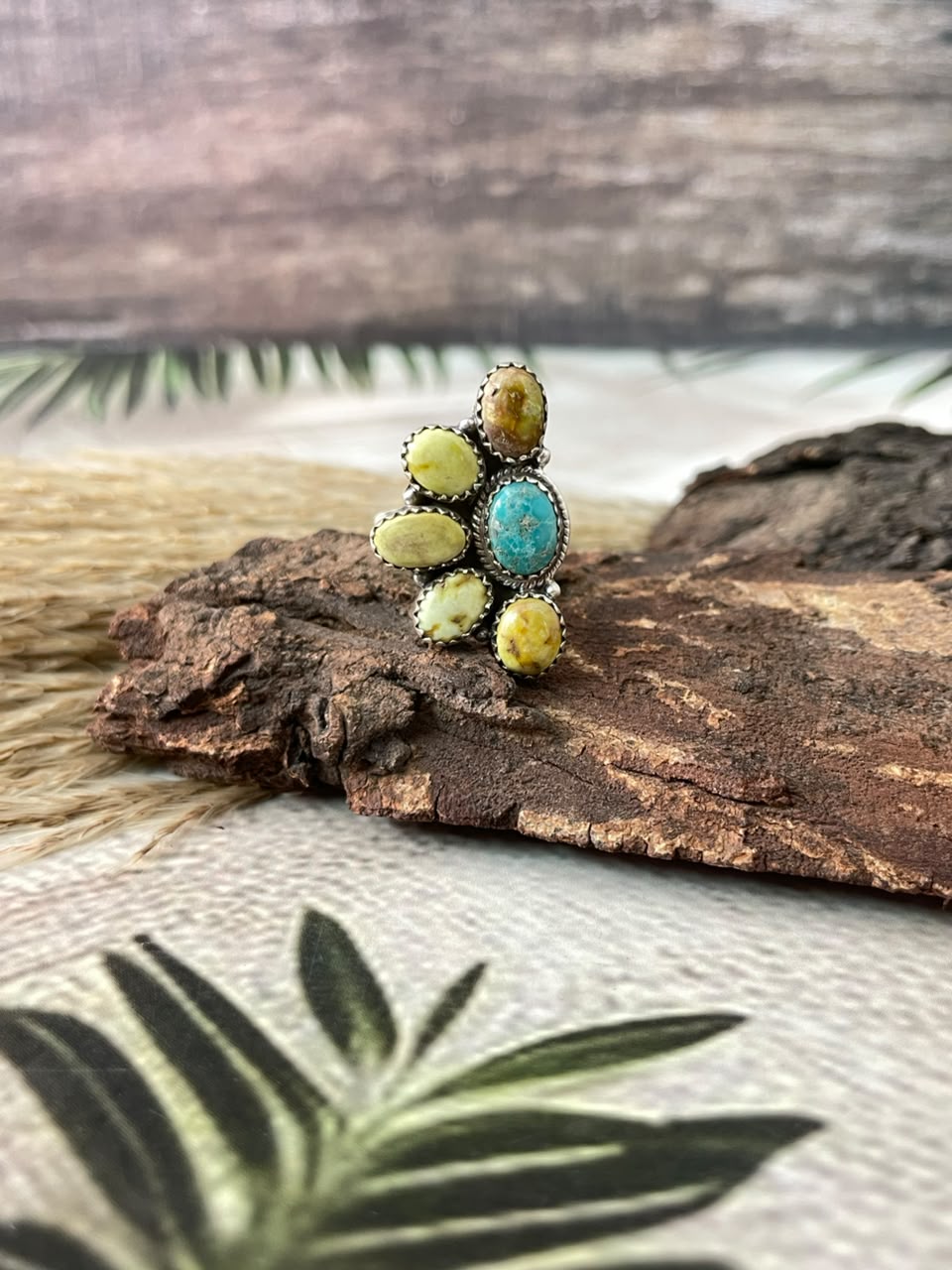 Handmade Sterling Silver White Water with Palomino Turquoise Adjustable Ring Signed Nizhoni (2)