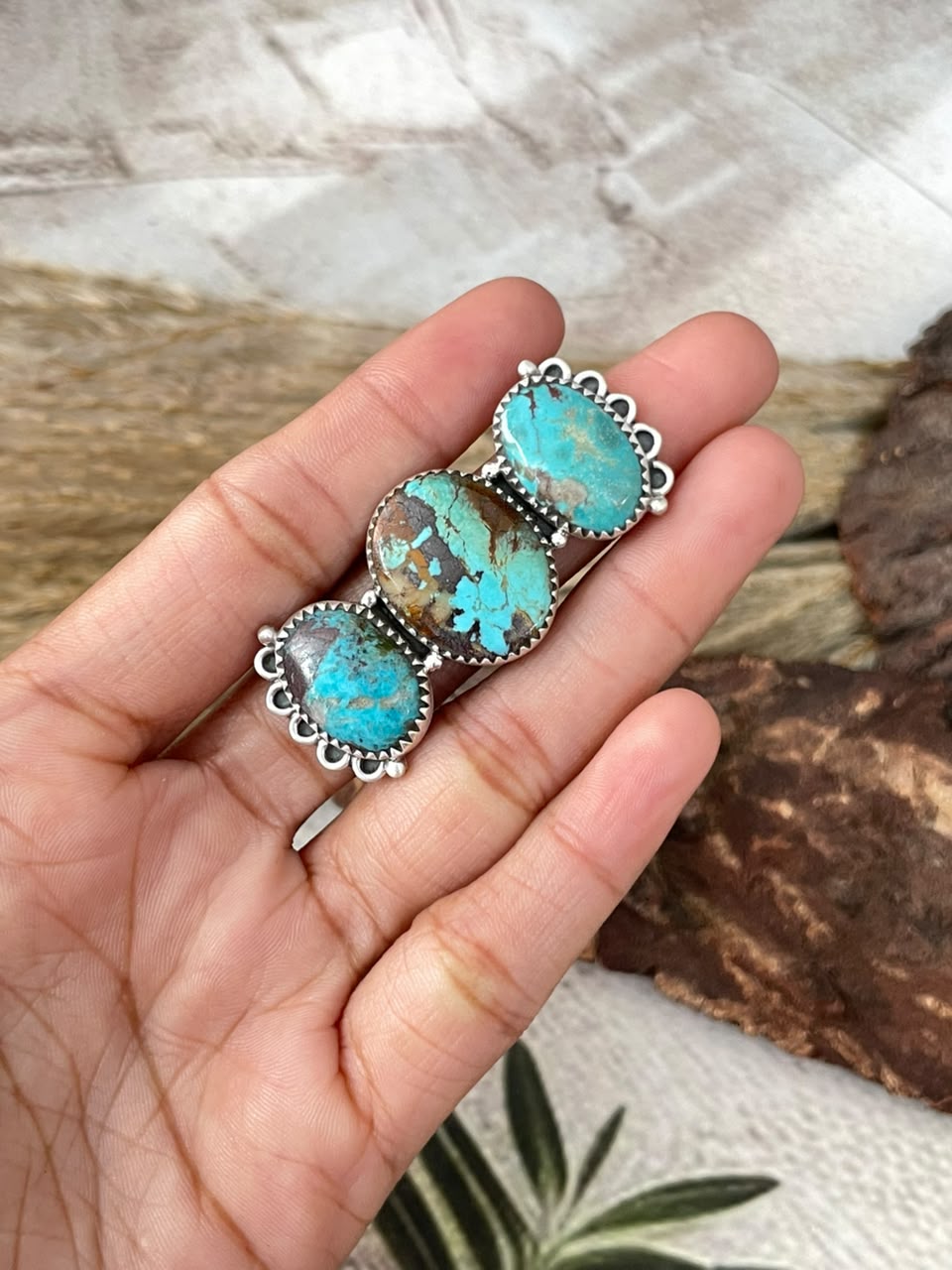 Handmade Sterling Silver Manassa Turquoise Adjustable Ring Signed Nizhoni