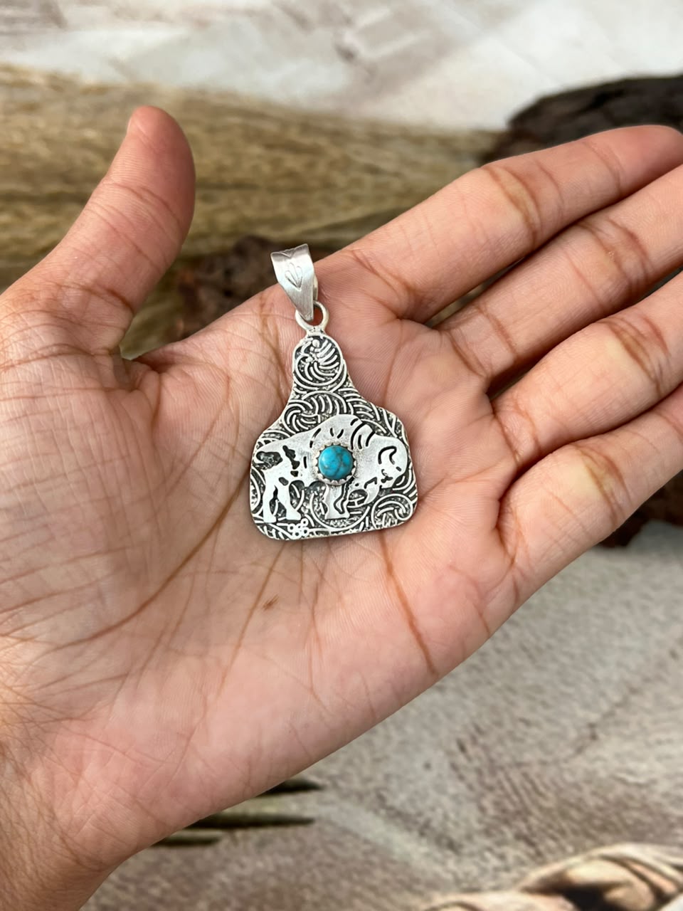 Handmade Sterling Silver Kingman Turquoise Pendant Signed Nizhoni