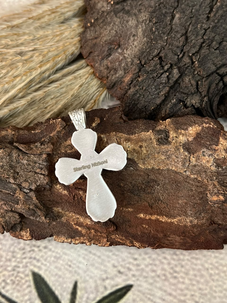 Handmade Sterling Silver Kingman Turquoise Cross Pendant Signed Nizhoni
