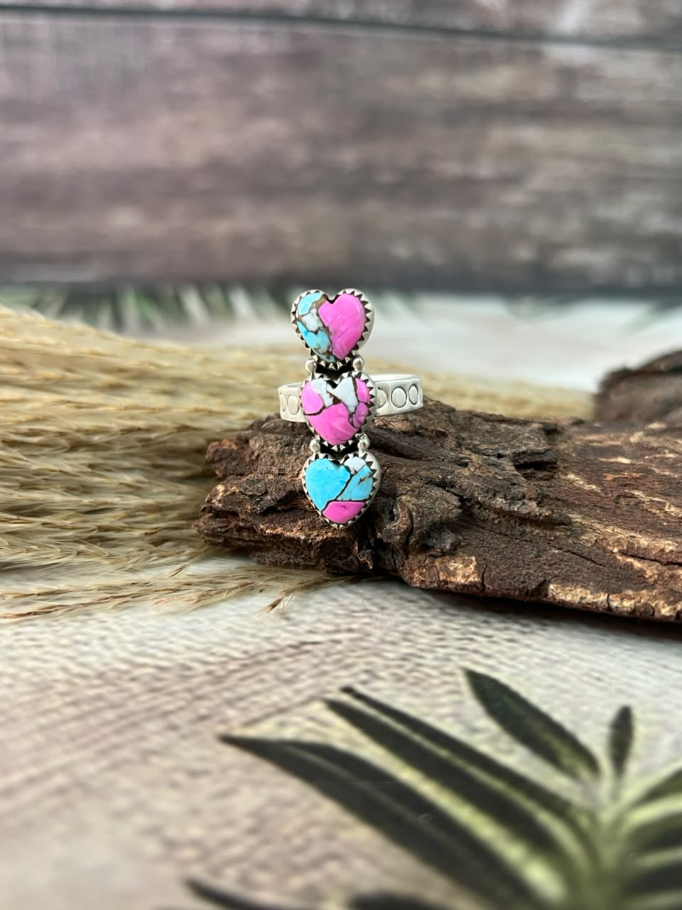 Handmade Sterling Silver Cotton Candy Heart Adjustable Ring Signed Nizhoni