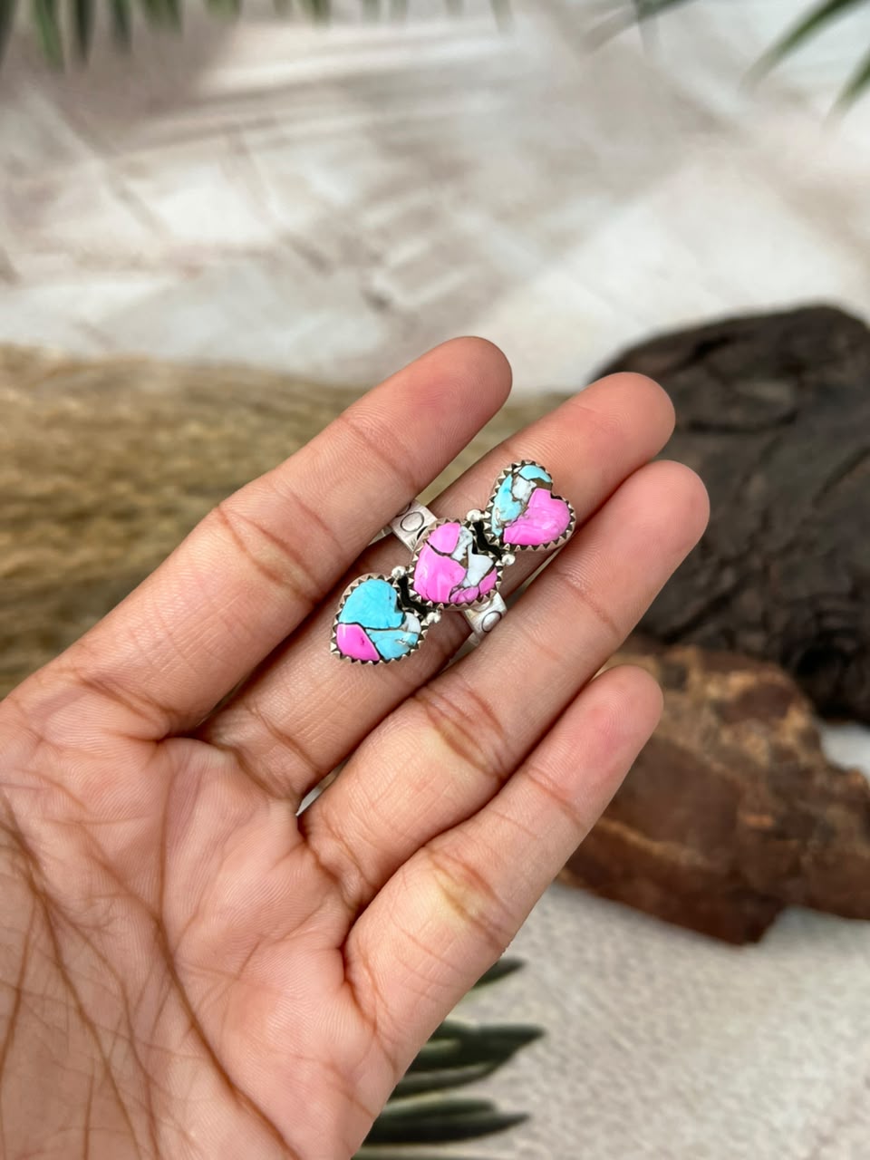Handmade Sterling Silver Cotton Candy Heart Adjustable Ring Signed Nizhoni