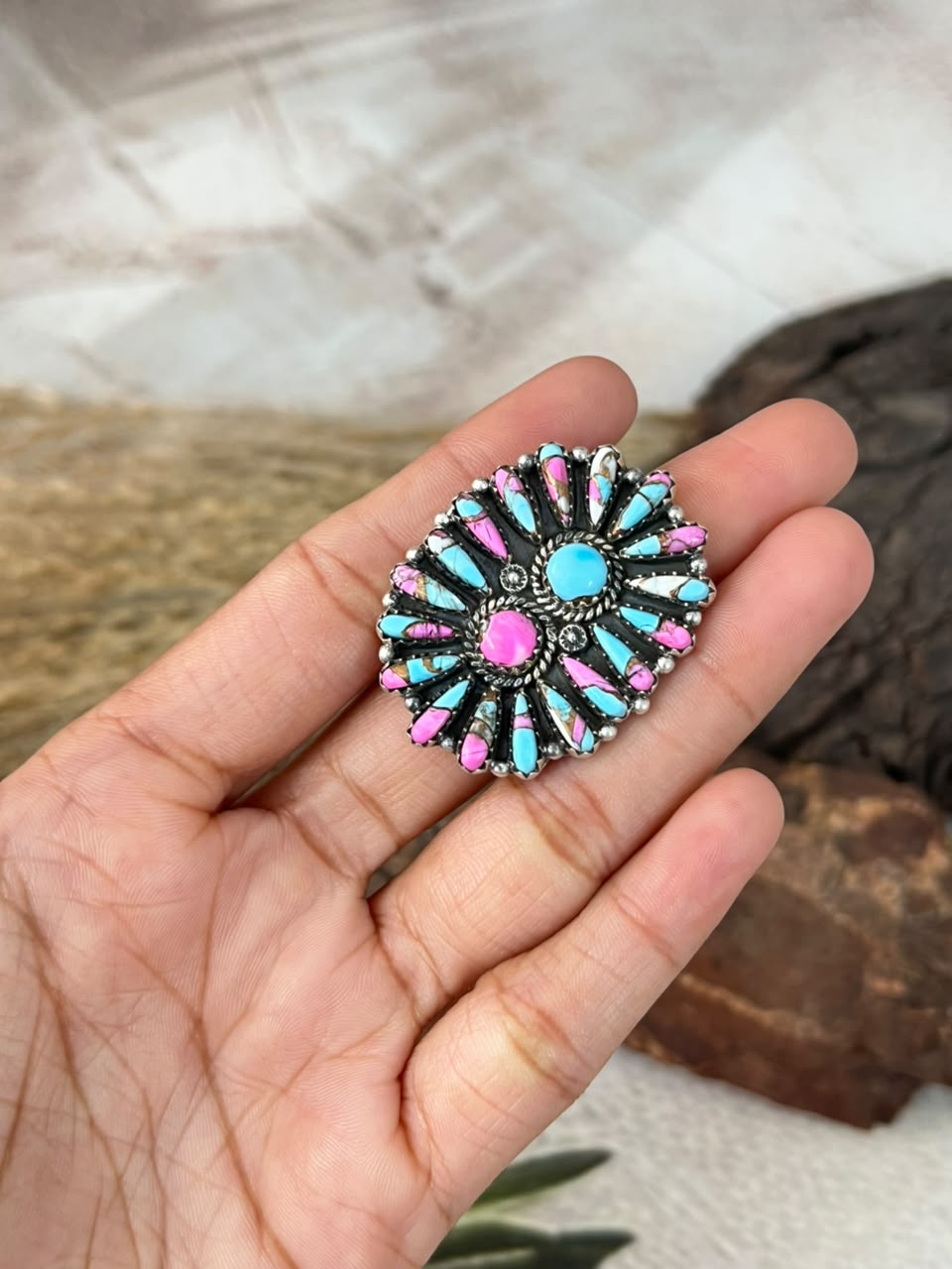 Handmade Sterling Silver Cotton Candy Adjustable Ring Signed Nizhoni (9)