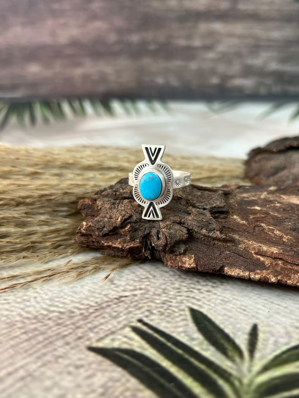 Handmade Sterling Silver Kingman Turquoise Adjustable Ring Signed Nizhoni