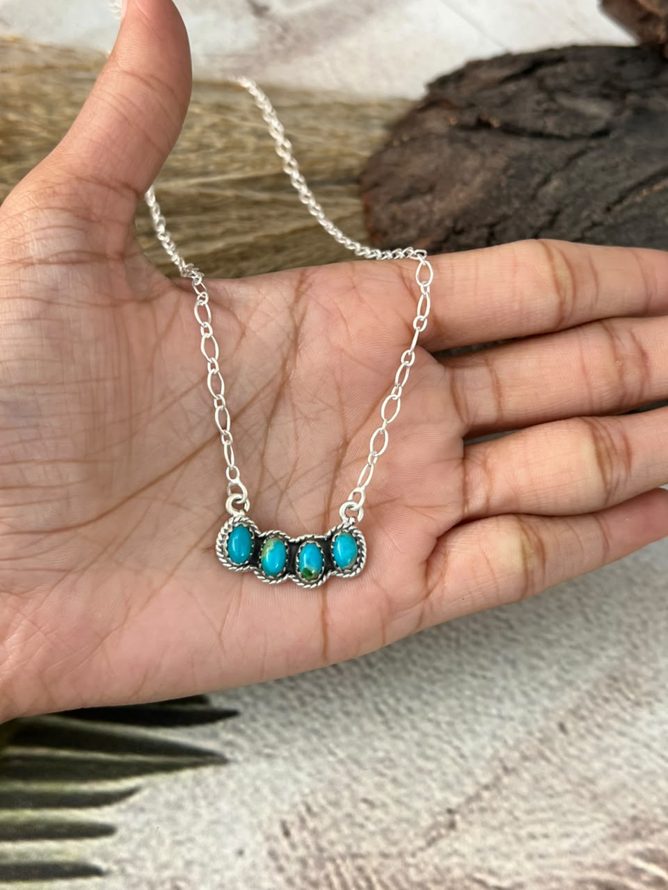 Handmade Sterling Silver Kingman Turquoise Necklace Signed Nizhoni •99