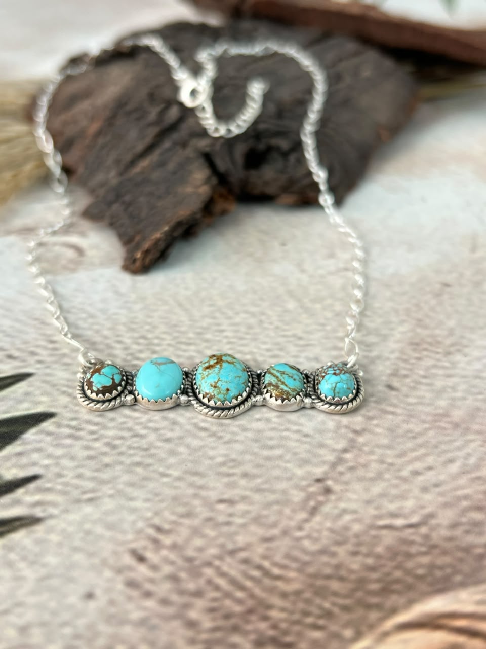 Handmade Sterling Silver Number 8 Turquoise Necklace Signed Nizhoni