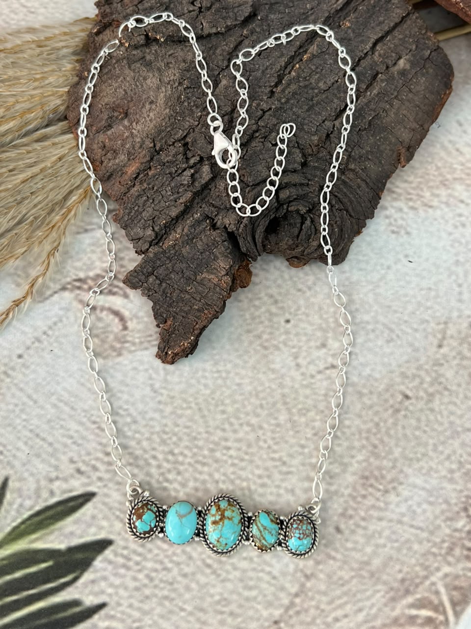 Handmade Sterling Silver Number 8 Turquoise Necklace Signed Nizhoni