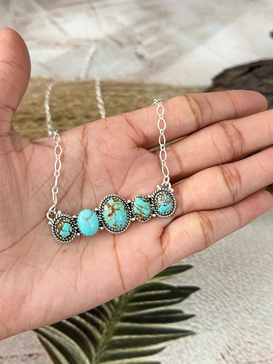 Handmade Sterling Silver Number 8 Turquoise Necklace Signed Nizhoni