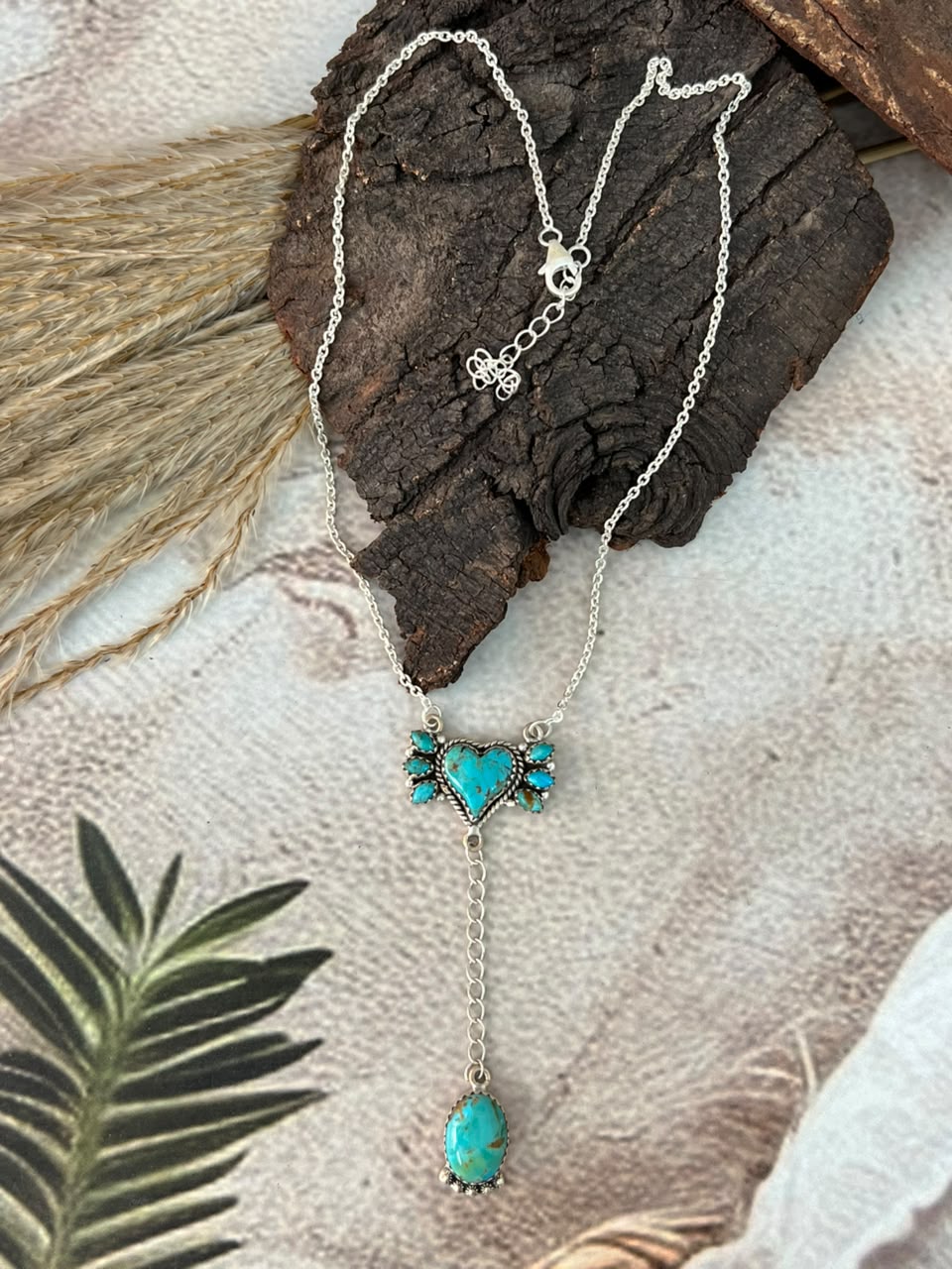 Handmade Sterling Silver Kingman Turquoise Drop Necklace Signed Nizhoni