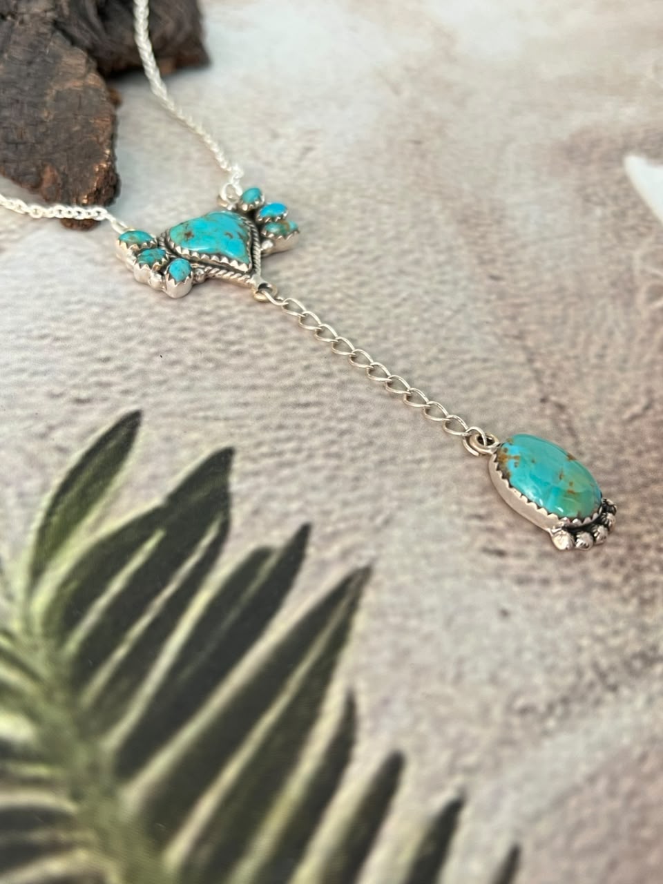 Handmade Sterling Silver Kingman Turquoise Drop Necklace Signed Nizhoni