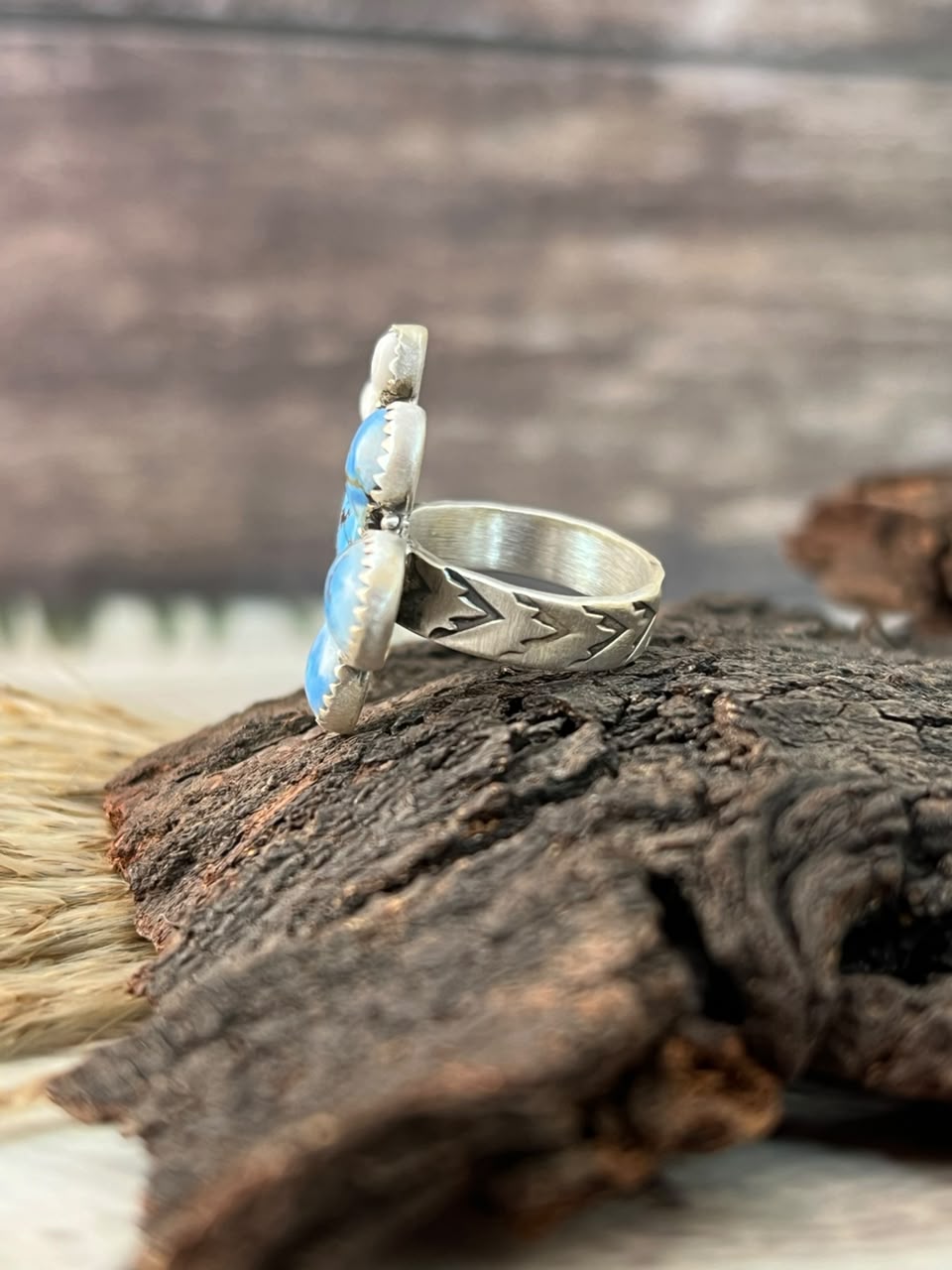 Handmade Sterling Silver Golden Hills with White Buffalo Adjustable Ring Signed Nizhoni