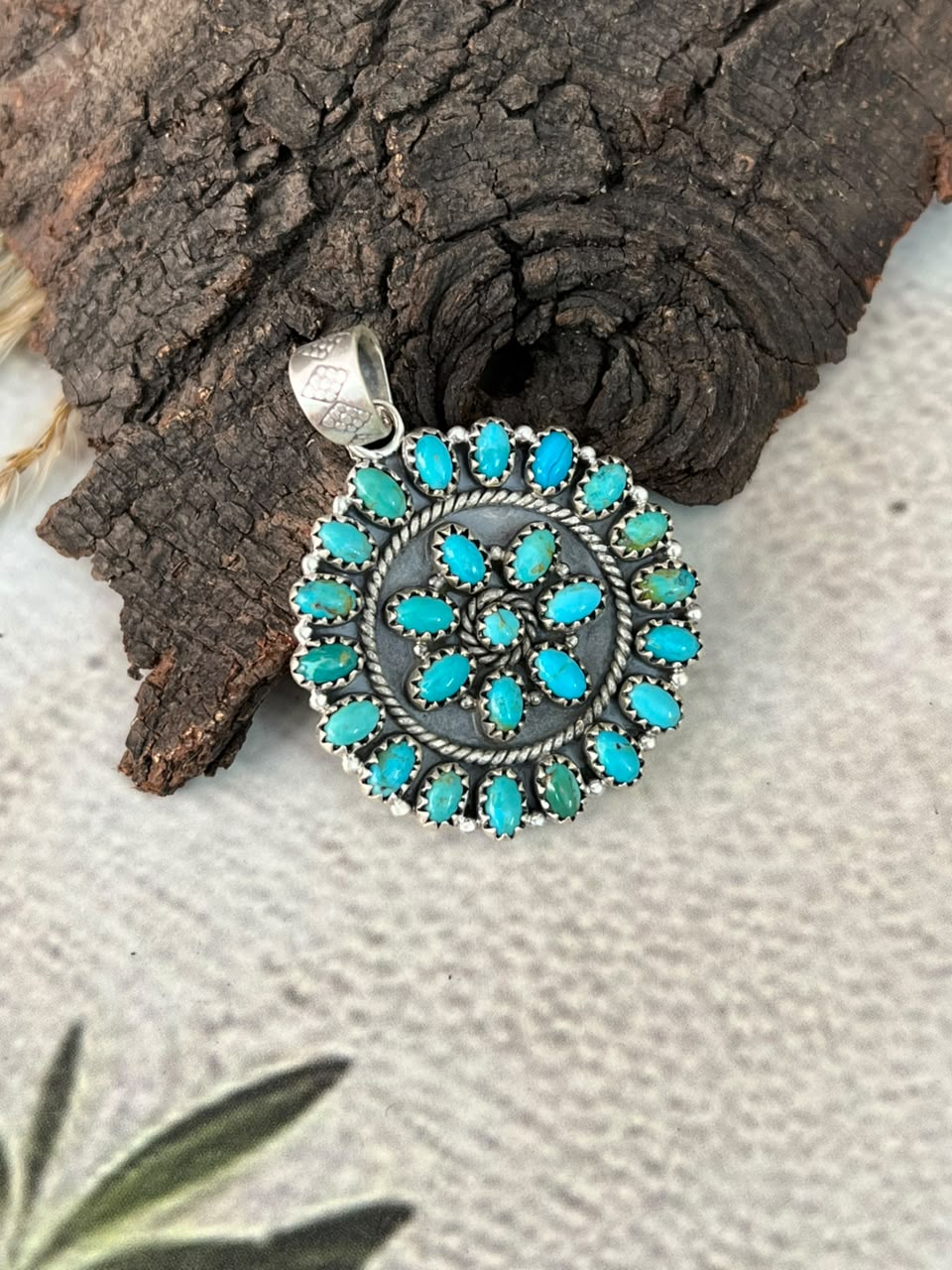 Handmade Sterling Silver Kingman Turquoise Pendant Signed Nizhoni