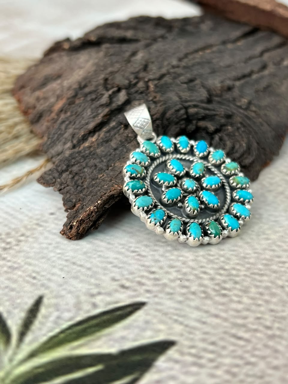 Handmade Sterling Silver Kingman Turquoise Pendant Signed Nizhoni