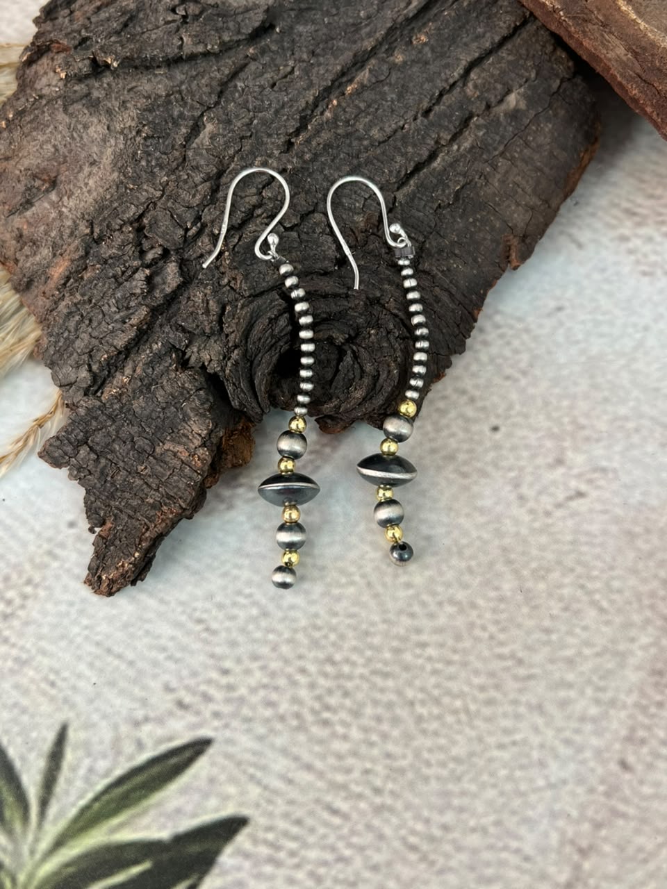 Handmade Sterling Silver Shiny Golden Hook Dangle Beaded Earrings