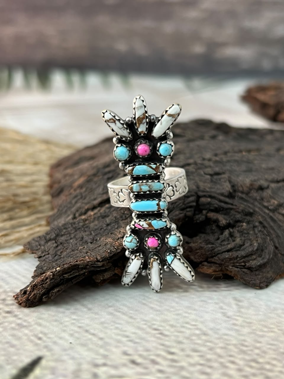 Handmade Sterling Silver Cotton Candy Adjustable Ring Signed Nizhoni