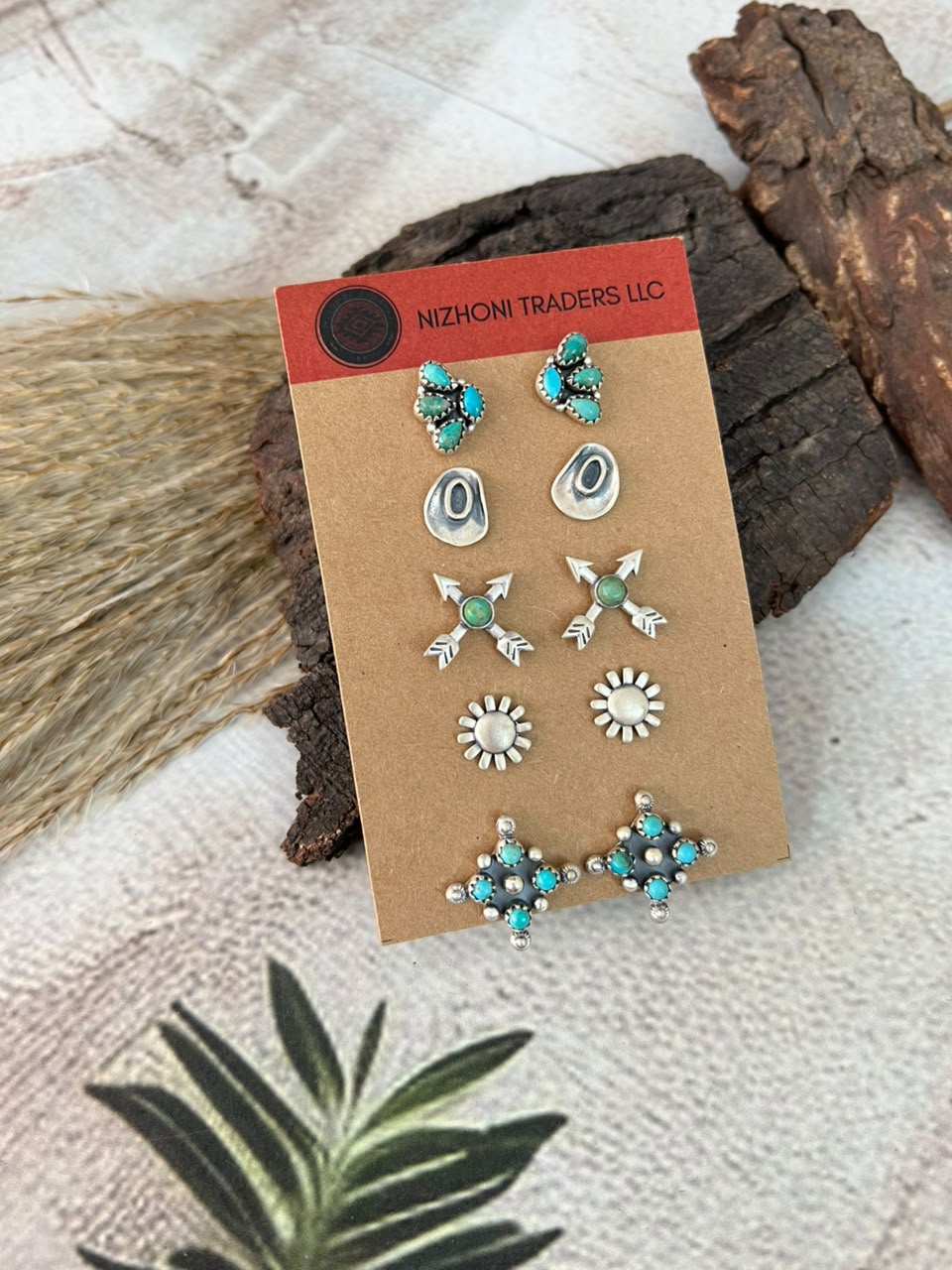 Handmade Sterling Silver Kingman Turquoise Post Studs Cards