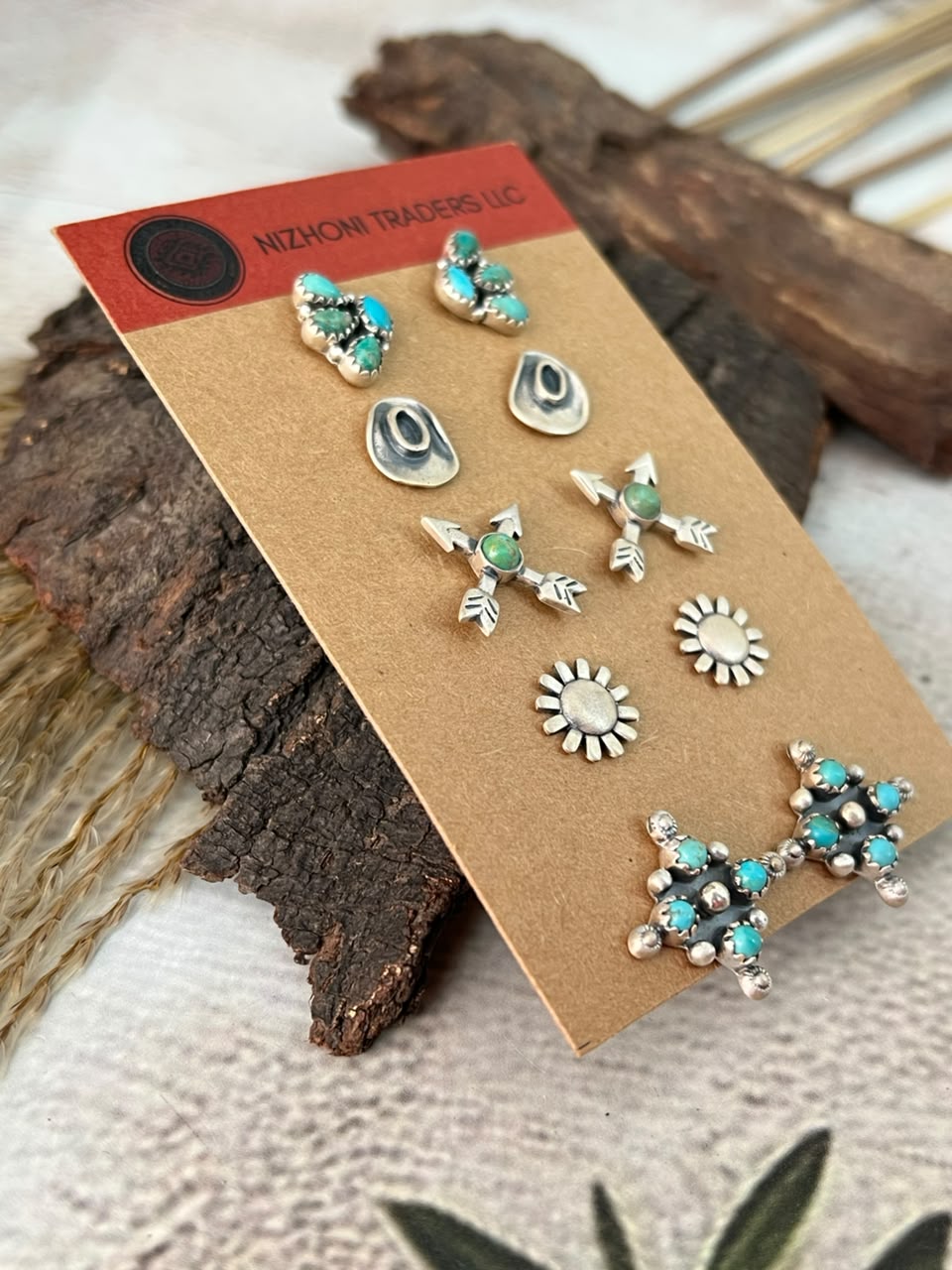 Handmade Sterling Silver Kingman Turquoise Post Studs Cards