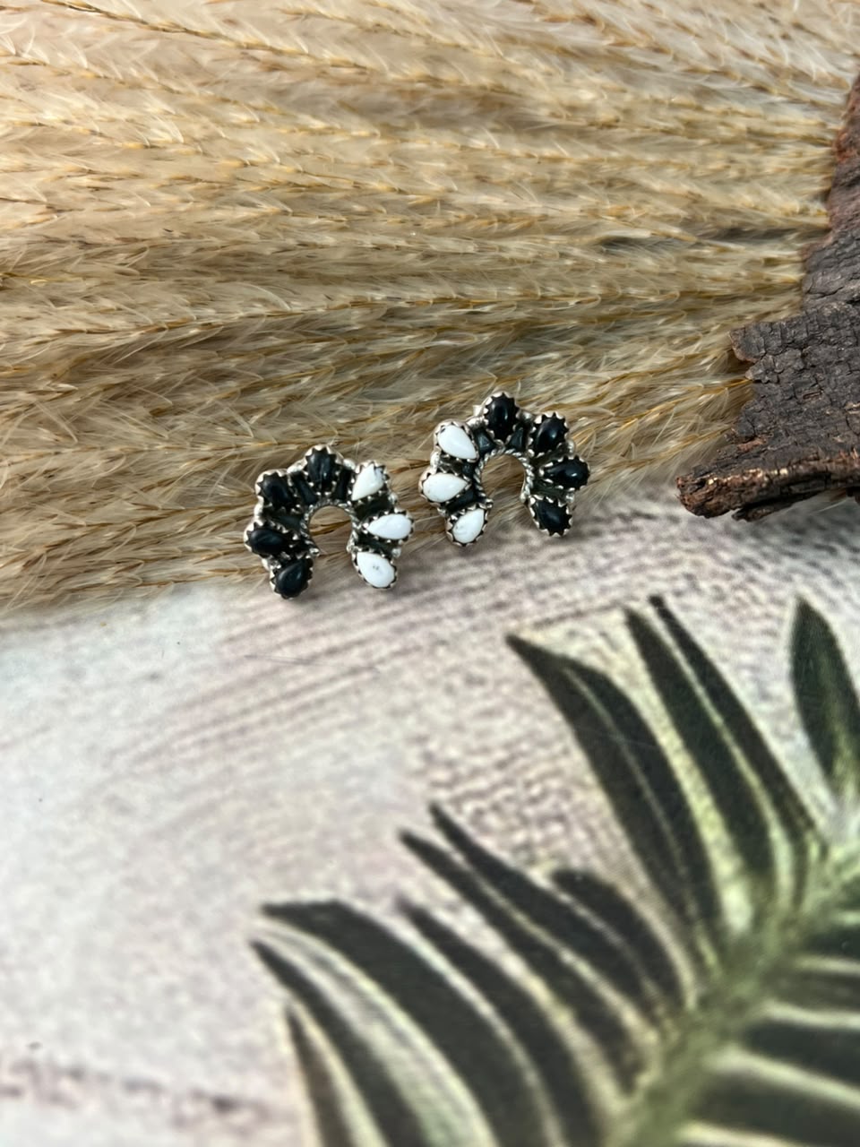 Handmade Sterling Silver White Buffalo Post Studs Naja Earrings Signed Nizhoni