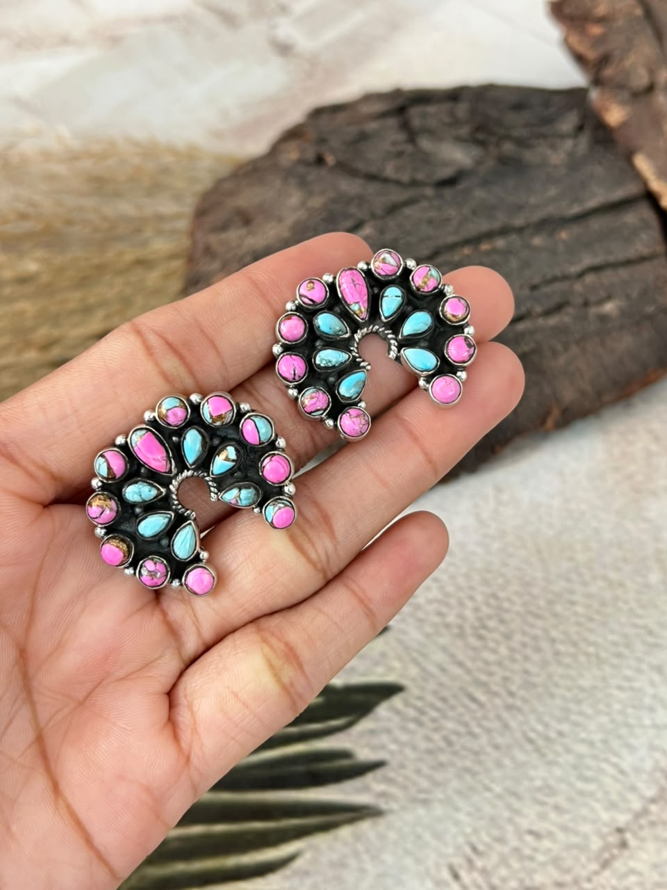 Handmade Sterling Silver Cotton Candy Post Studs Naja Earrings Signed Nizhoni