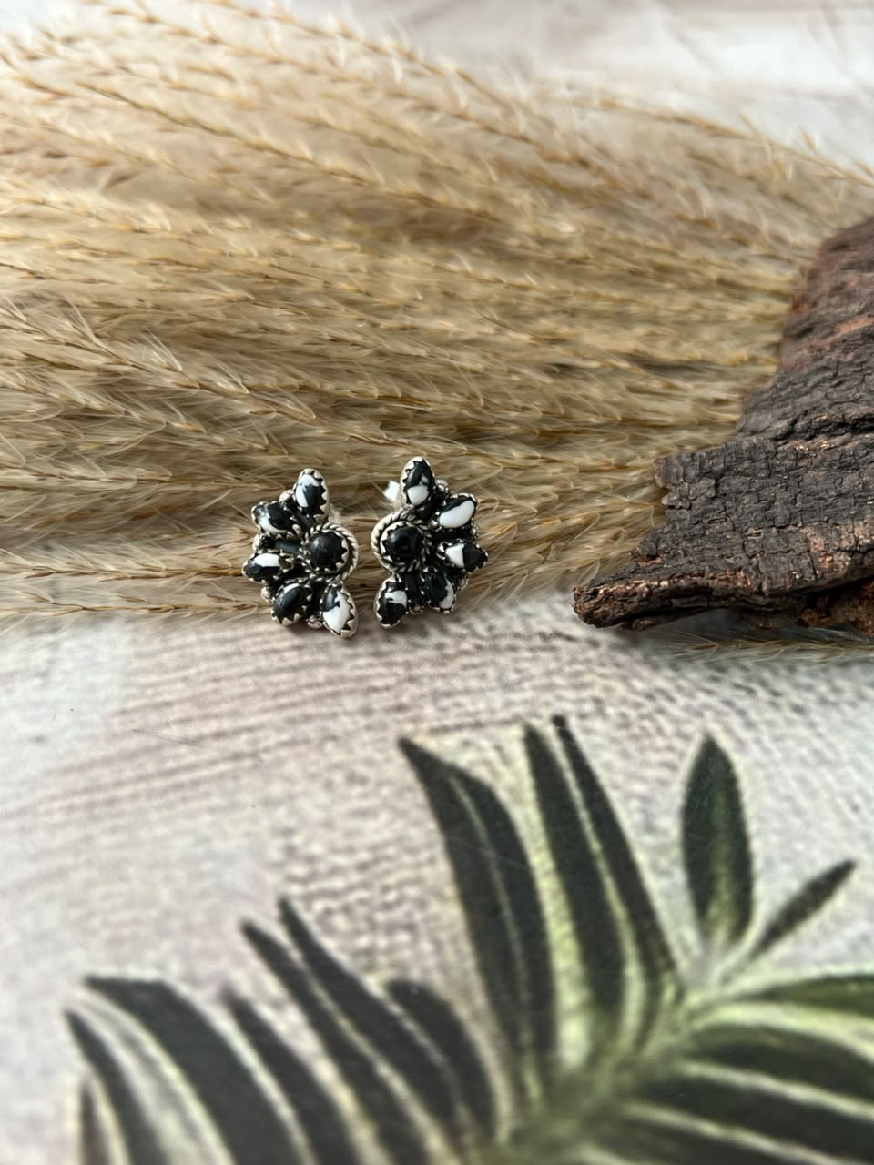 Handmade Sterling Silver White Buffalo Post Studs Earrings Signed Nizhoni