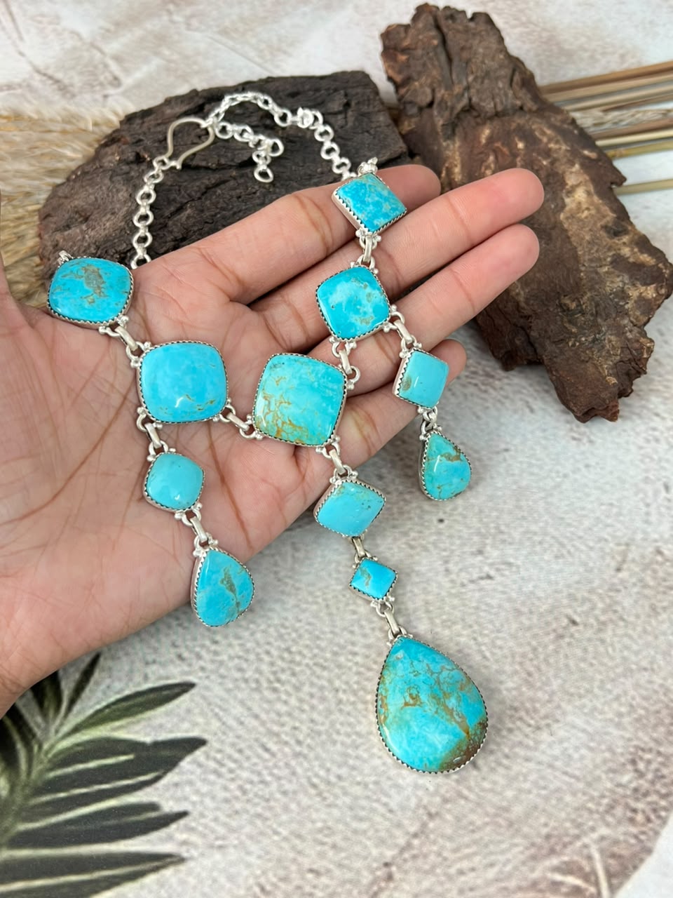 Handmade Sterling Silver Easter Blue Turquoise Choker Necklace Signed Nizhoni
