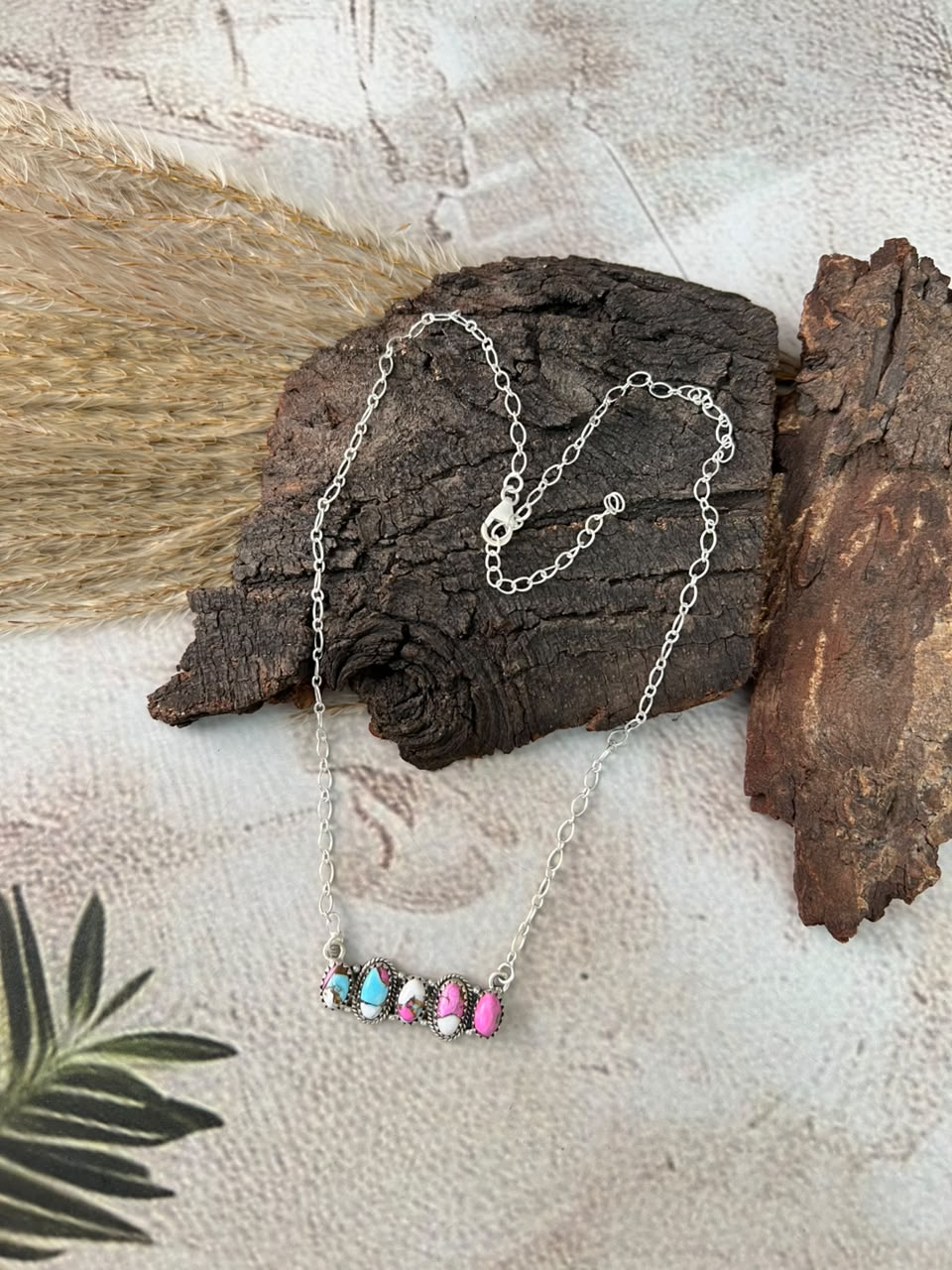 Handmade Sterling Silver Cotton Candy Necklace Signed Nizhoni