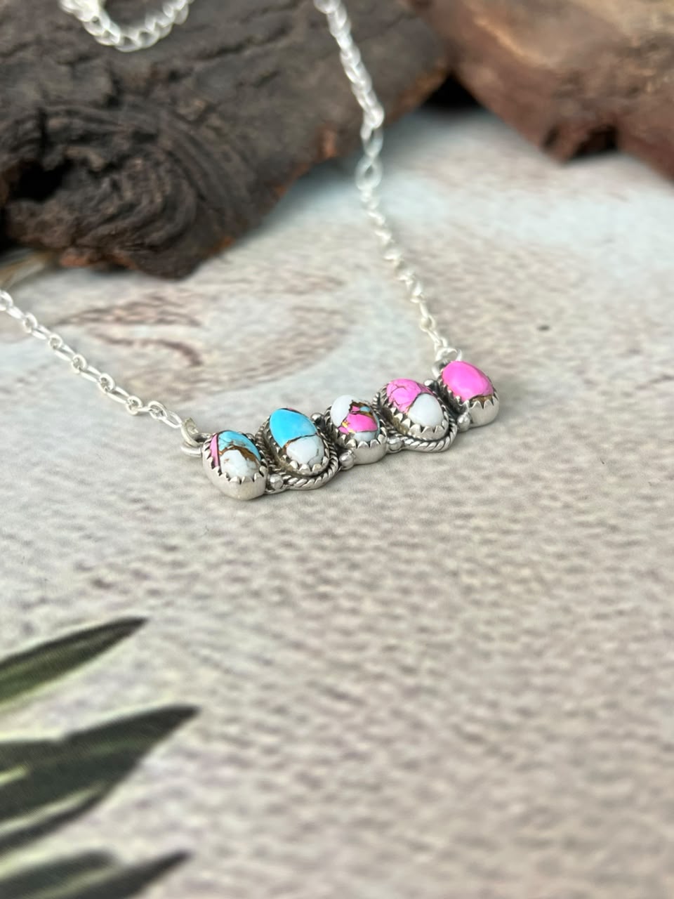 Handmade Sterling Silver Cotton Candy Necklace Signed Nizhoni