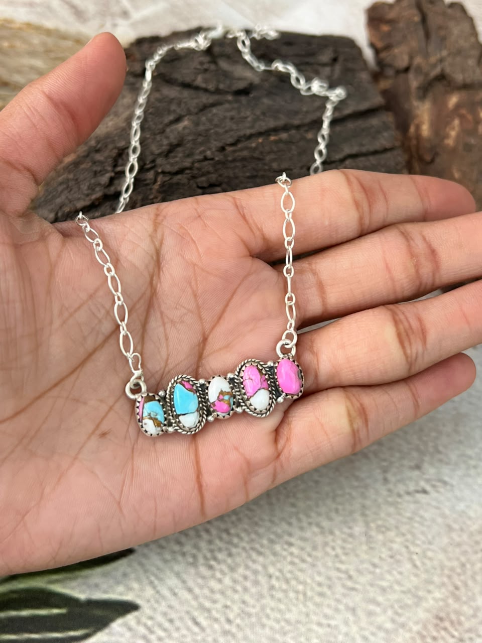 Handmade Sterling Silver Cotton Candy Necklace Signed Nizhoni