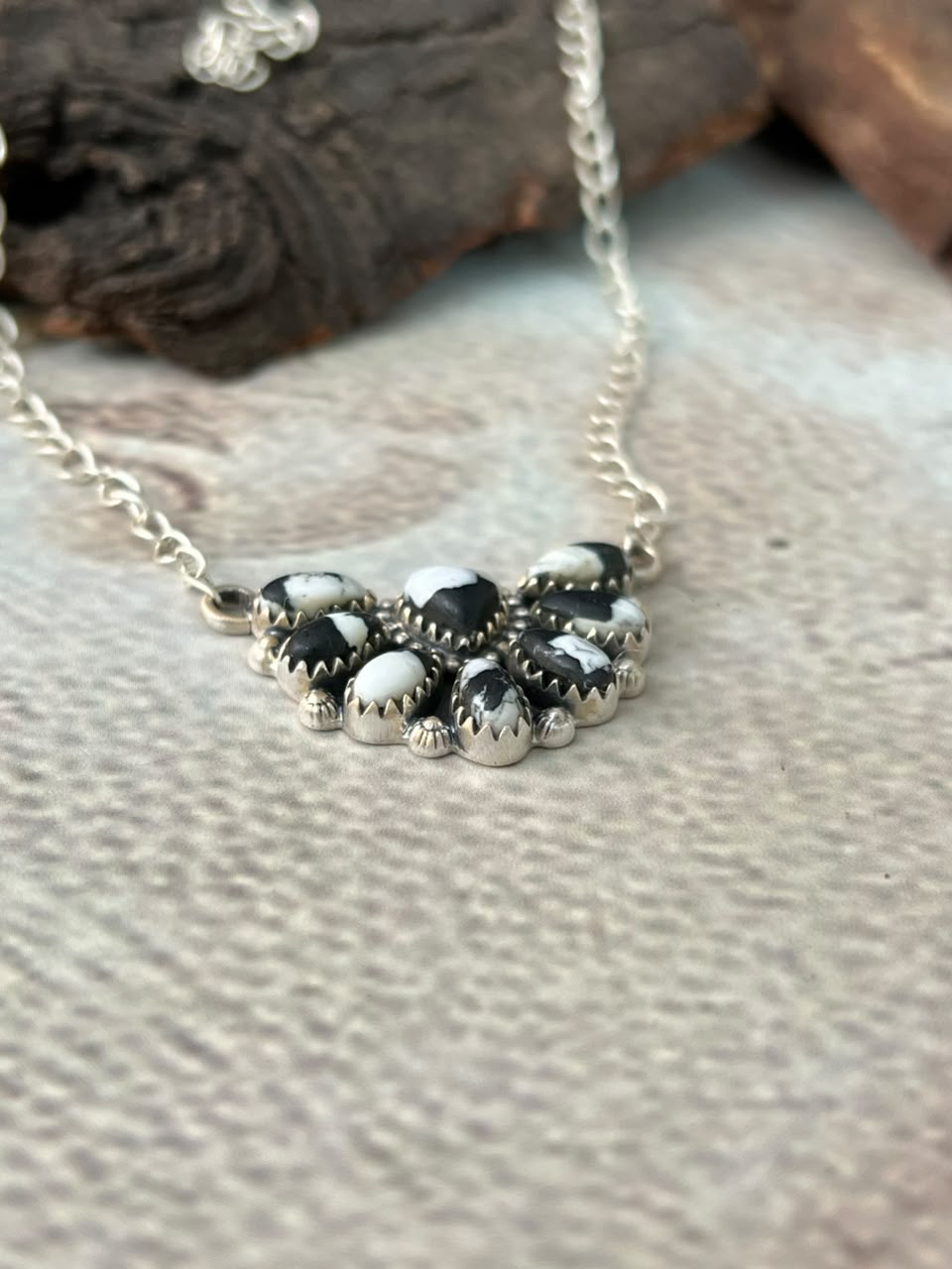 Handmade Sterling Silver White Buffalo Necklace Signed Nizhoni