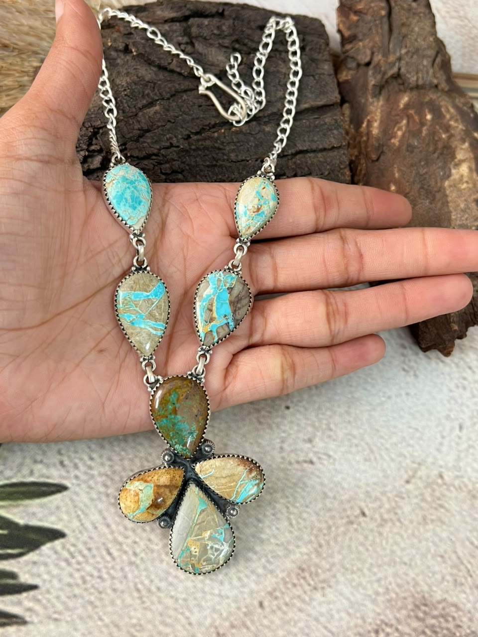 Handmade Sterling Silver Royston Turquoise Necklace Signed Nizhoni