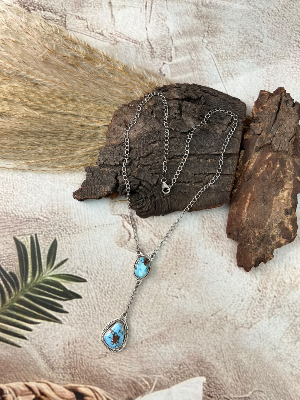 Handmade Sterling Silver Golden Hills Turquoise Drop Necklace Signed Nizhoni