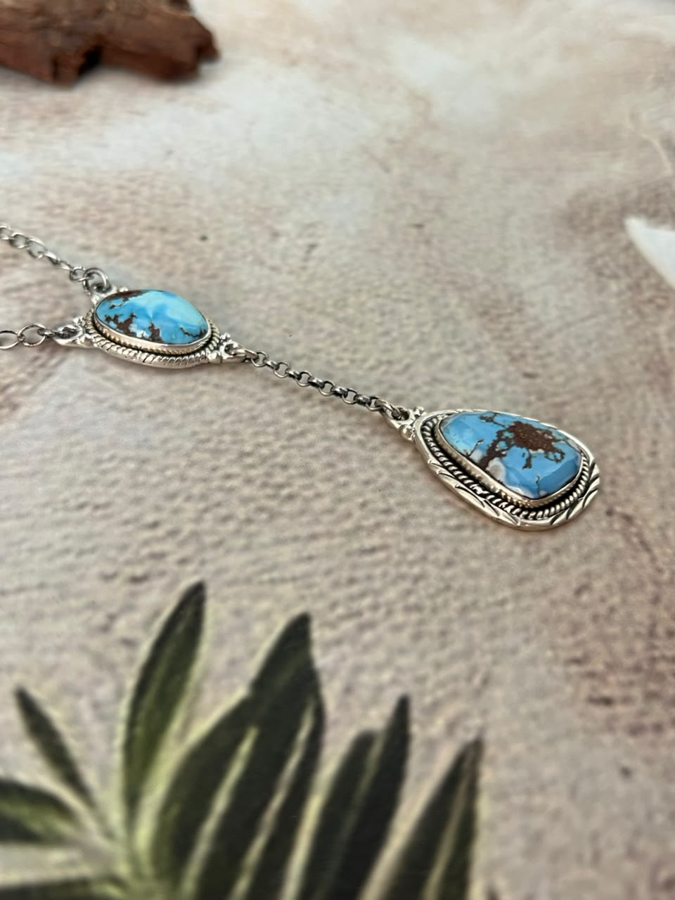 Handmade Sterling Silver Golden Hills Turquoise Drop Necklace Signed Nizhoni