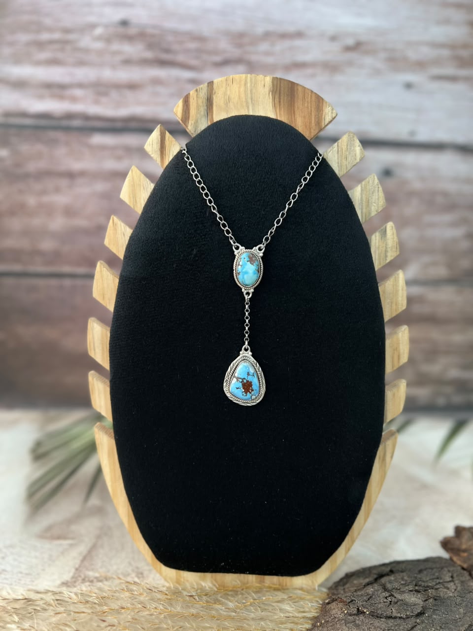 Handmade Sterling Silver Golden Hills Turquoise Drop Necklace Signed Nizhoni