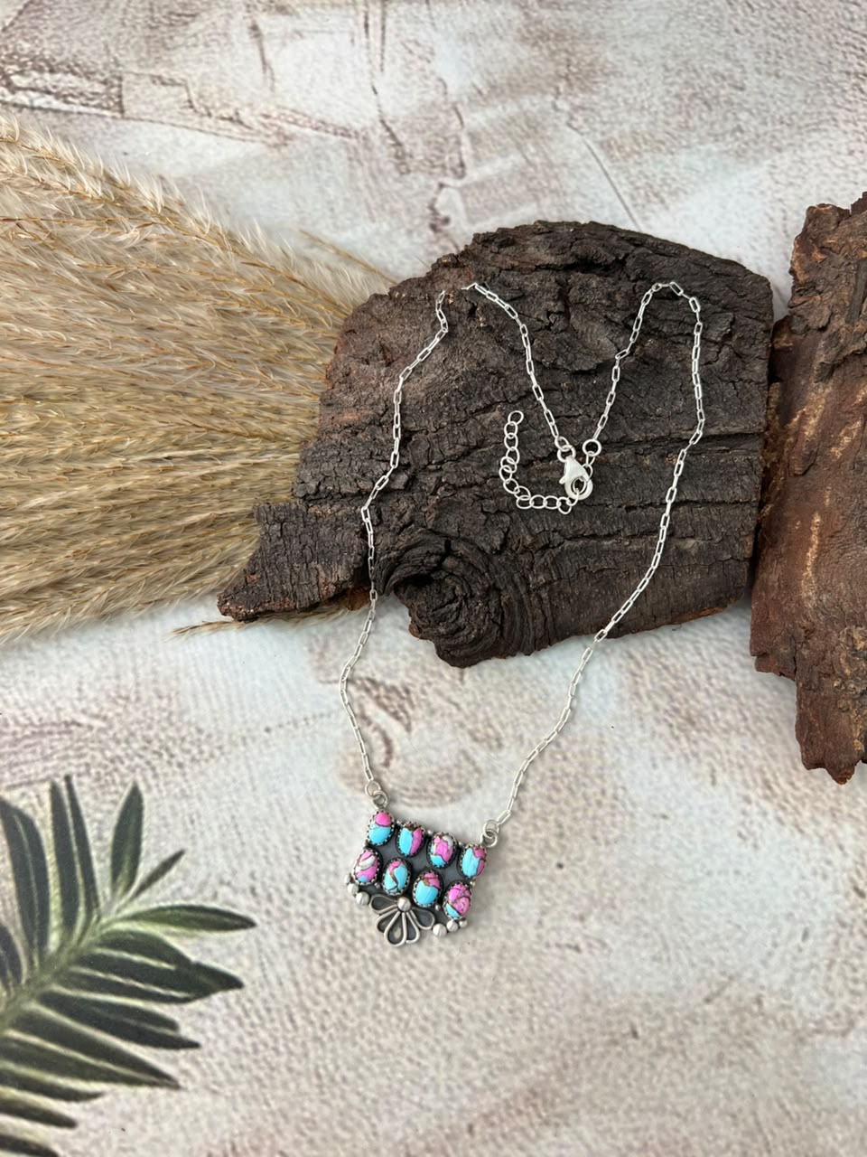 Handmade Sterling Silver Cotton Candy Necklace Signed Nizhoni