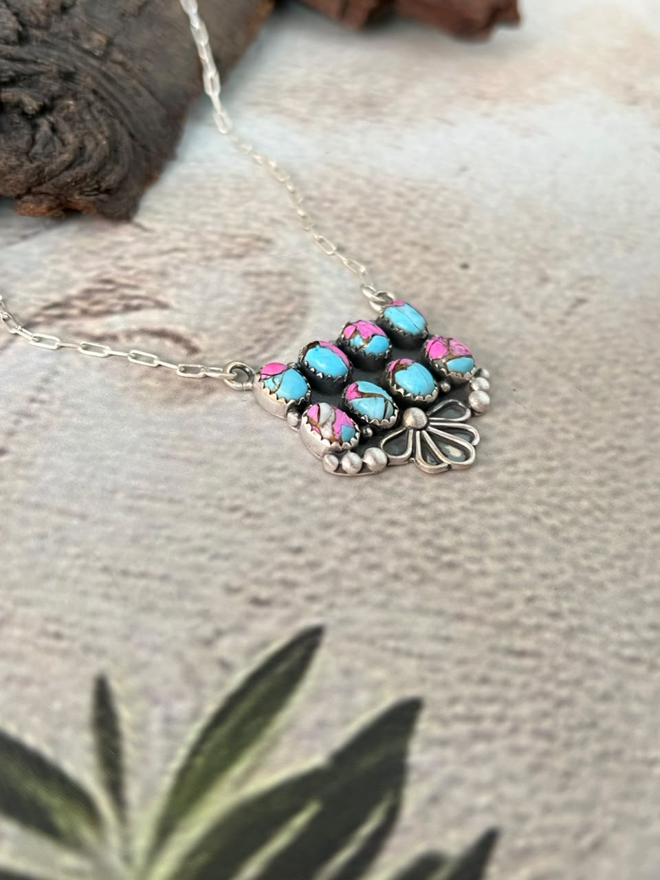 Handmade Sterling Silver Cotton Candy Necklace Signed Nizhoni
