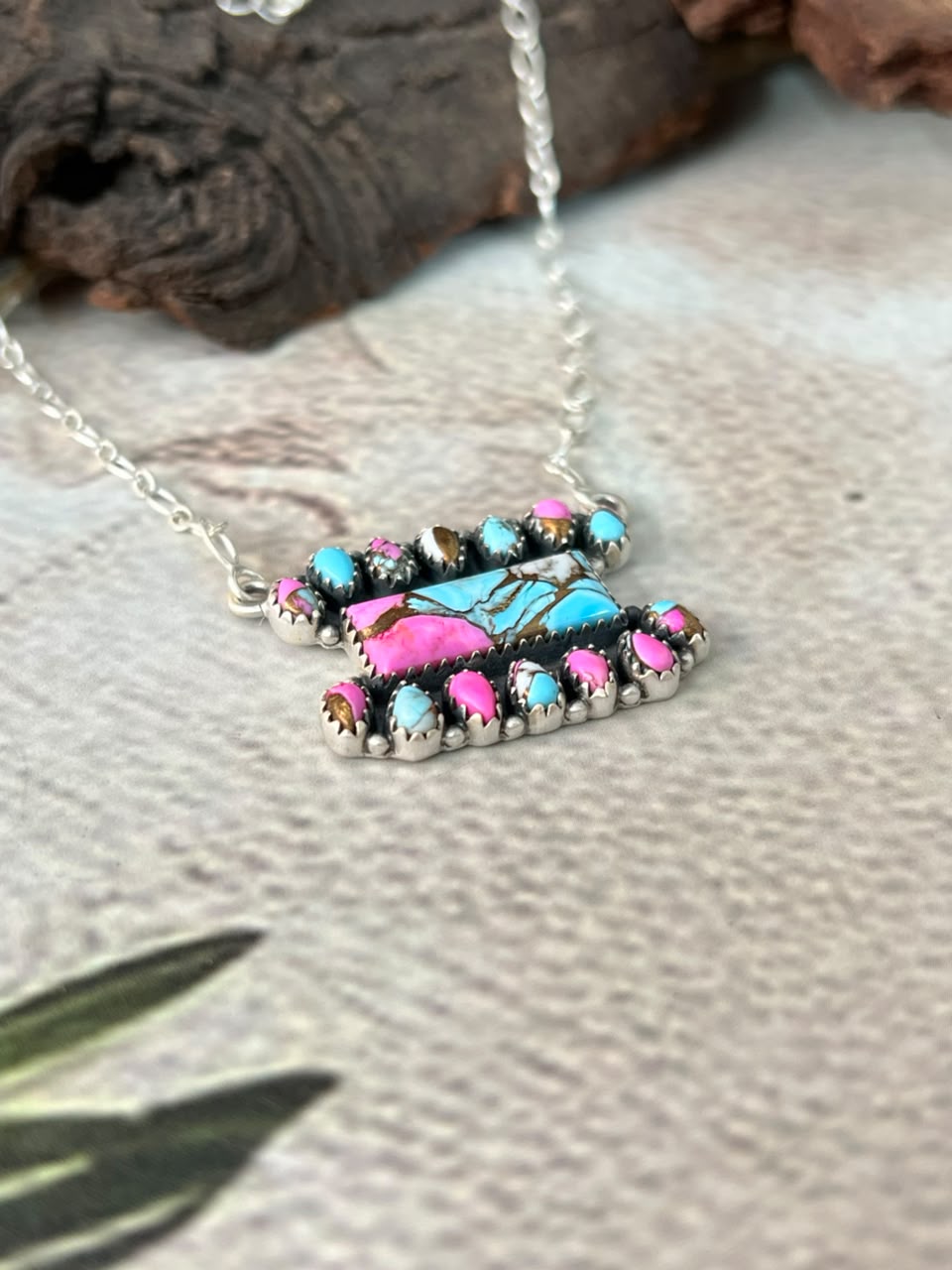Handmade Sterling Silver Cotton Candy Necklace Signed Nizhoni