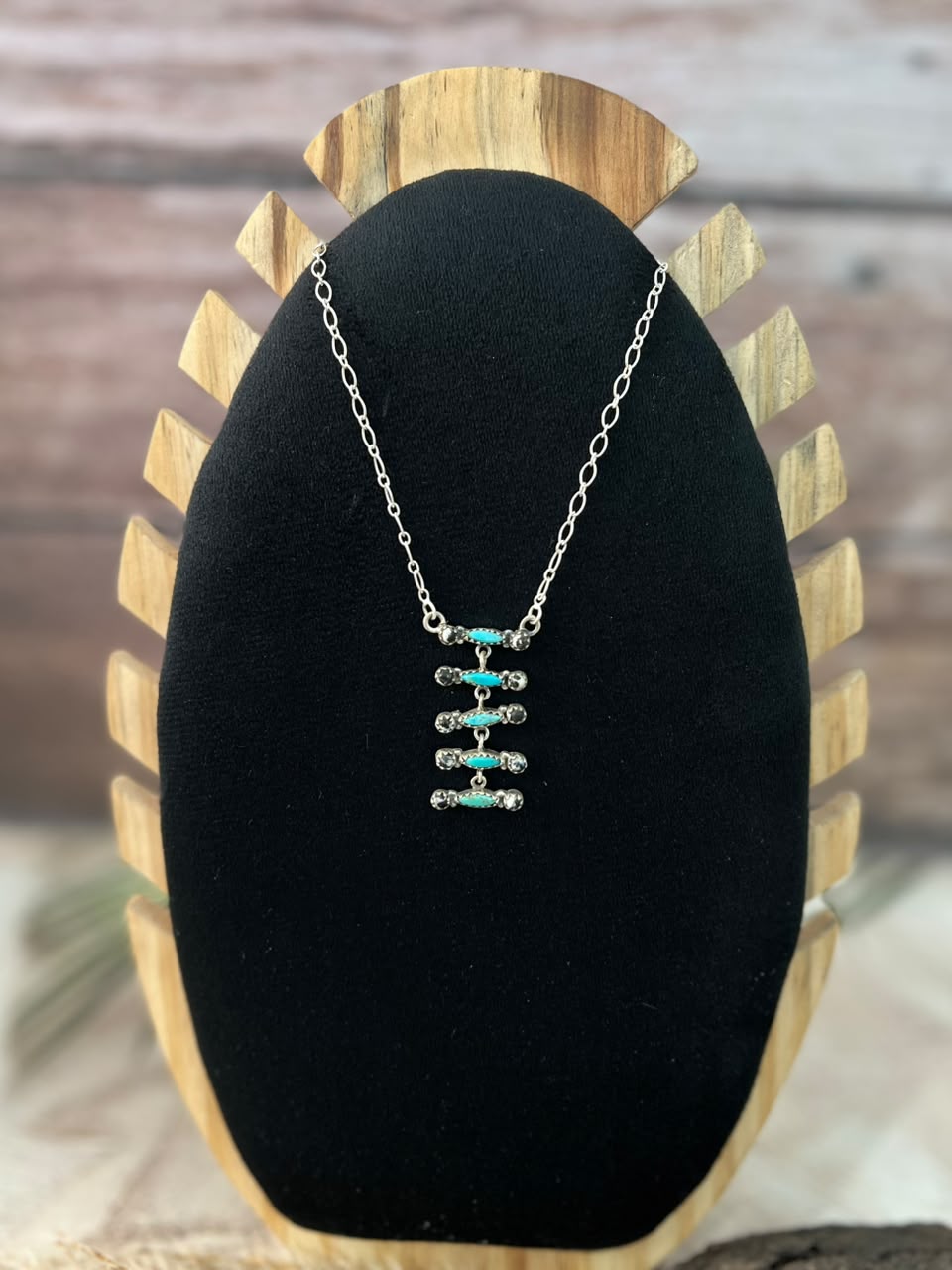 Handmade Sterling Silver White Buffalo with Kingman Turquoise Necklace Signed Nizhoni