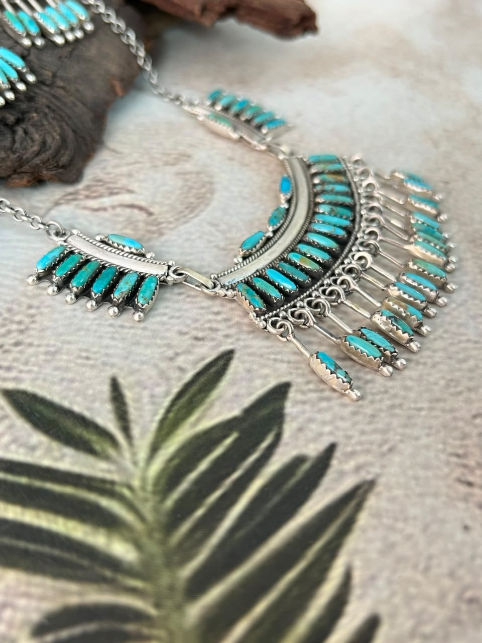 Handmade Sterling Silver Kingman Turquoise Necklace and Earrings Set Signed Nizhoni