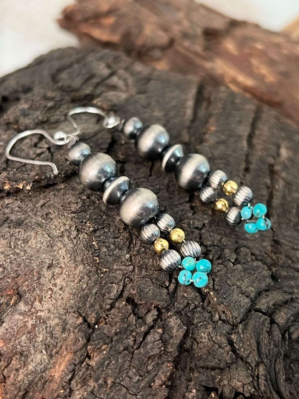 Handmade Sterling Silver Kingman Turquoise Hook Dangle Beaded Earrings