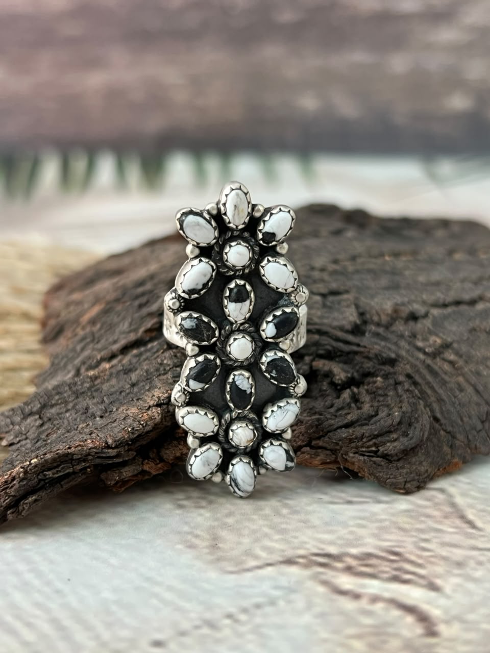Handmade Sterling Silver White Buffalo Adjustable Ring Signed Nizhoni