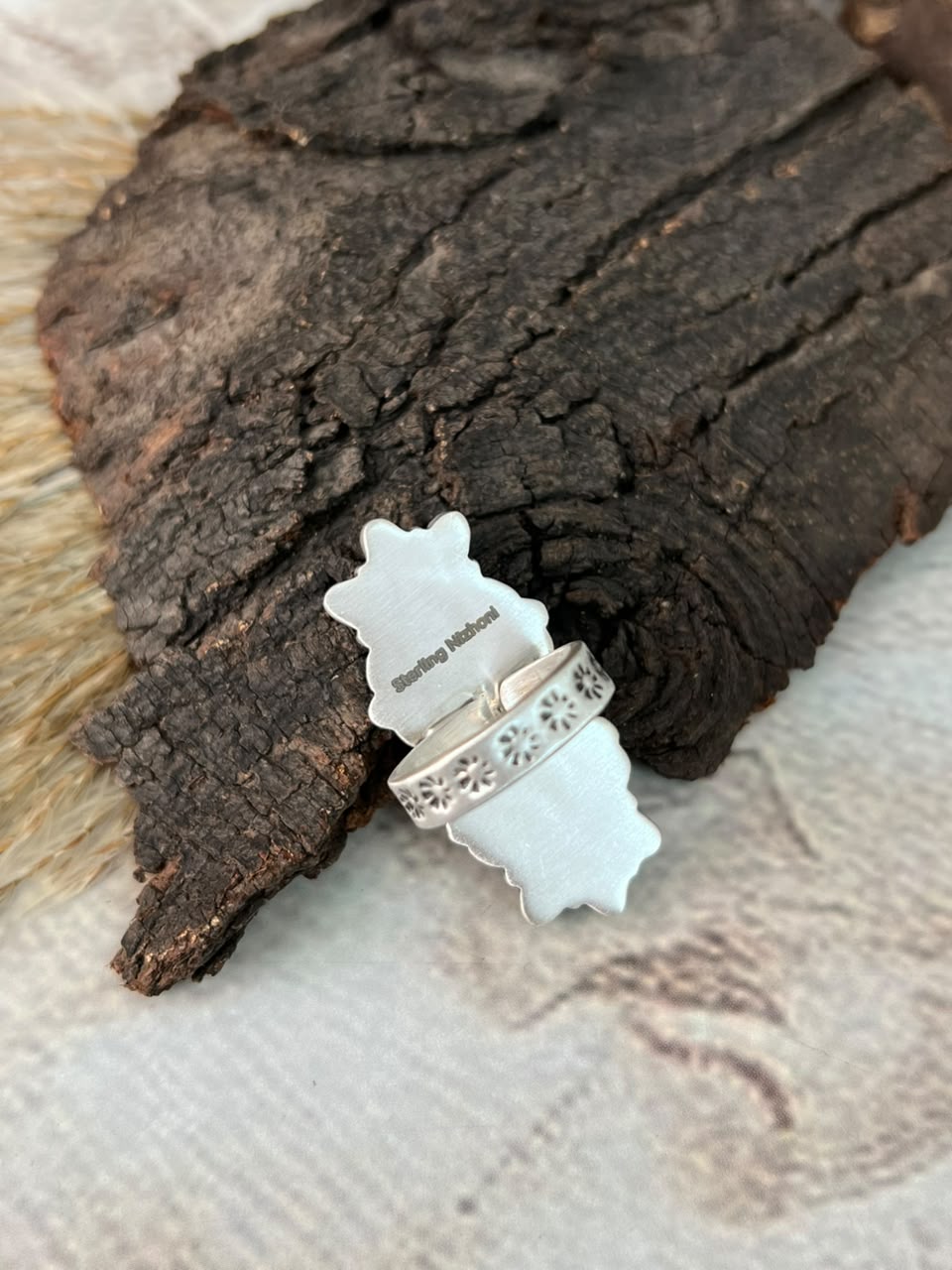 Handmade Sterling Silver White Buffalo Adjustable Ring Signed Nizhoni