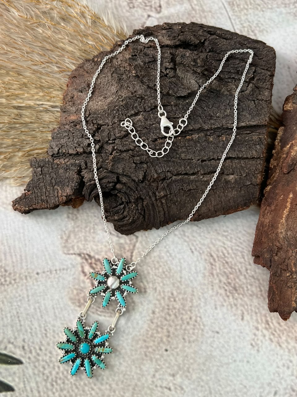 Handmade Sterling Silver Kingman Turquoise Necklace Signed Nizhoni