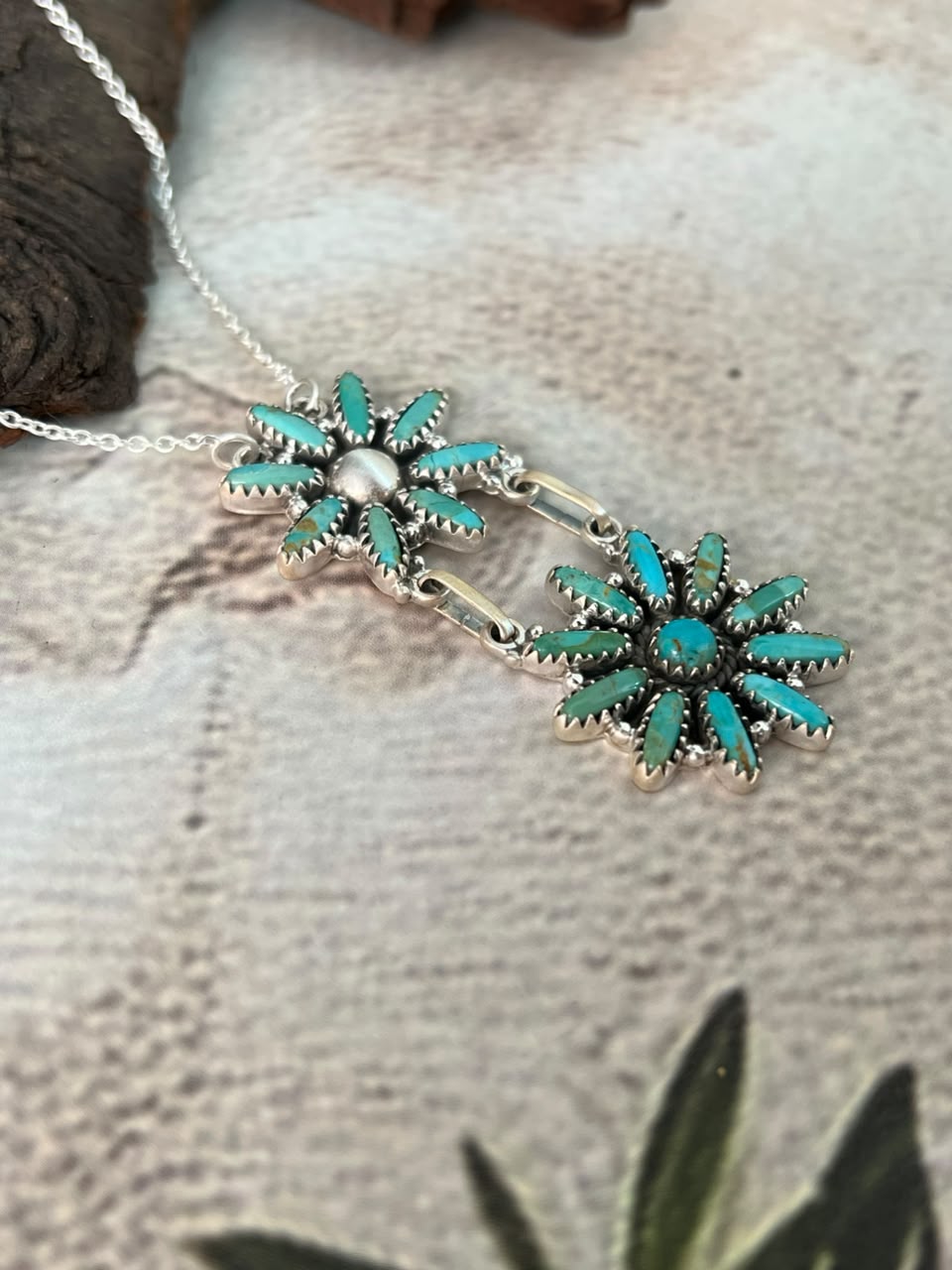 Handmade Sterling Silver Kingman Turquoise Necklace Signed Nizhoni