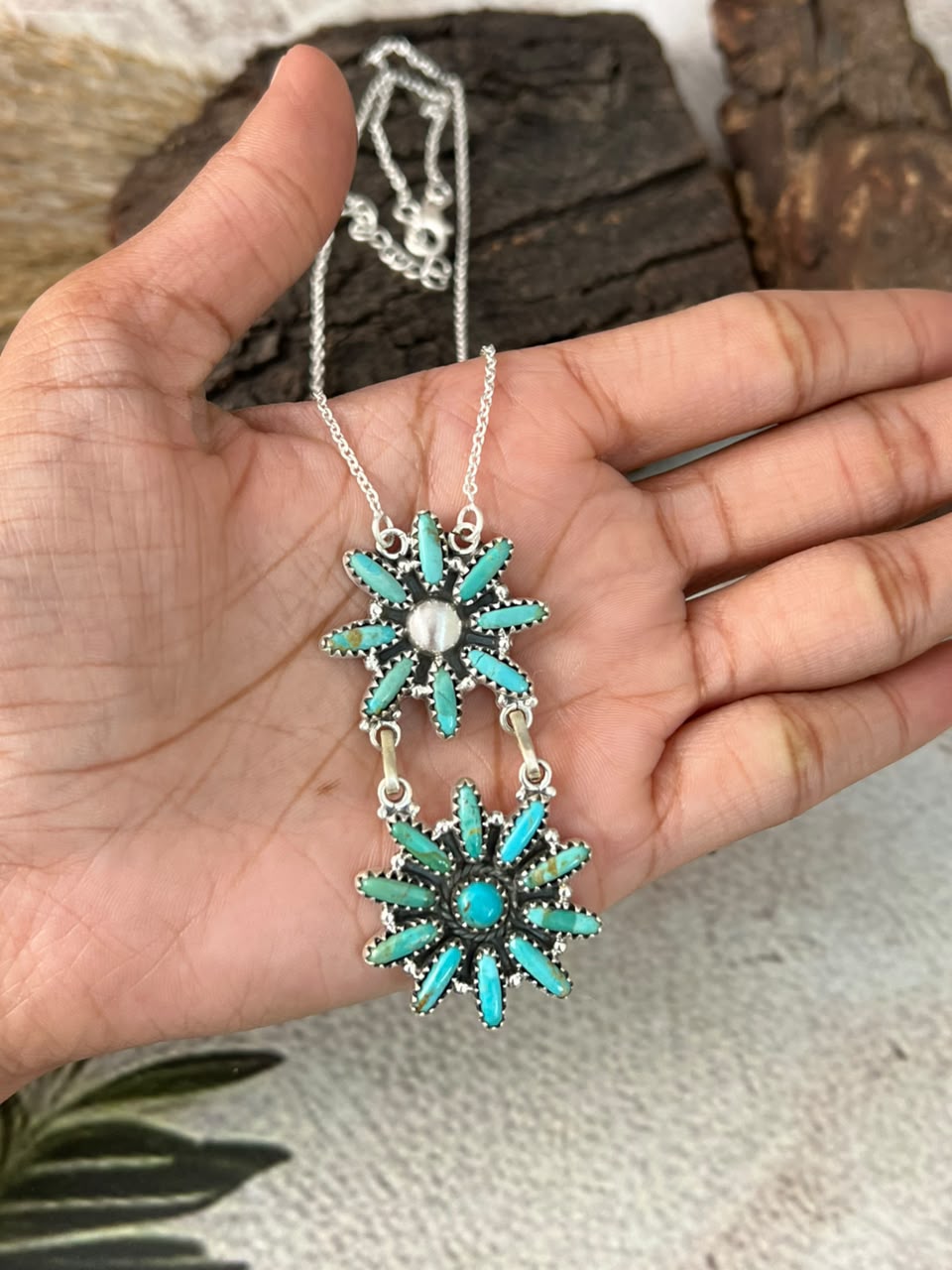 Handmade Sterling Silver Kingman Turquoise Necklace Signed Nizhoni