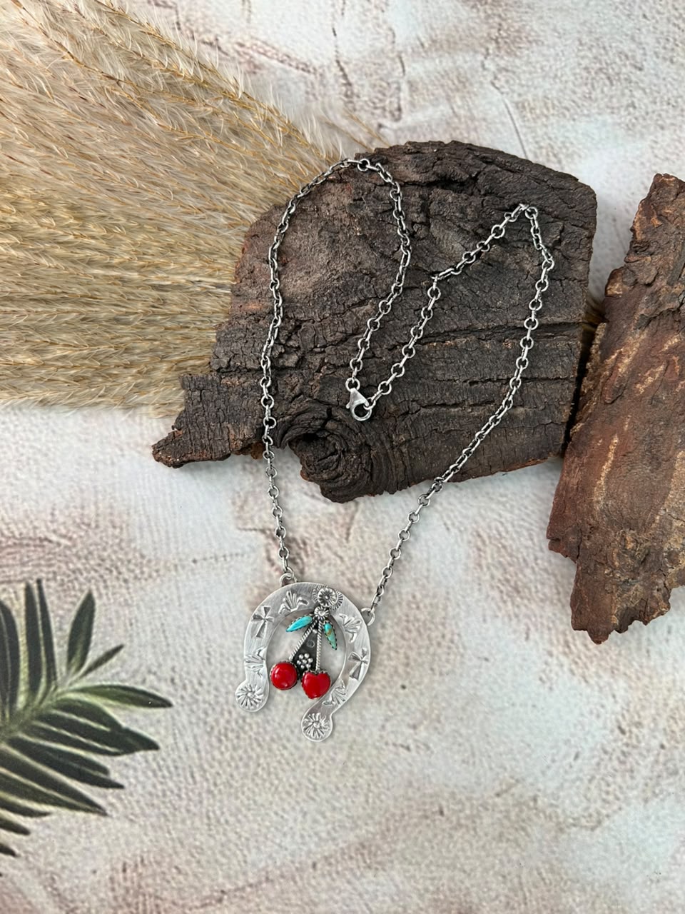 Handmade Sterling Silver Kingman Turquoise with Rosarita Cherry Naja Necklace Signed Nizhoni