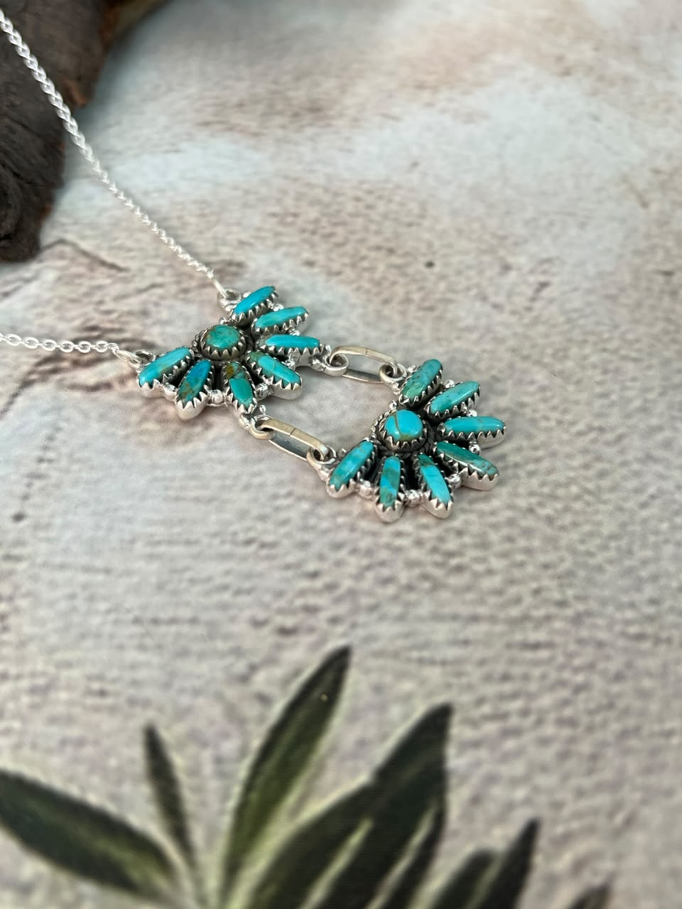 Handmade Sterling Silver Kingman Turquoise Necklace Signed Nizhoni