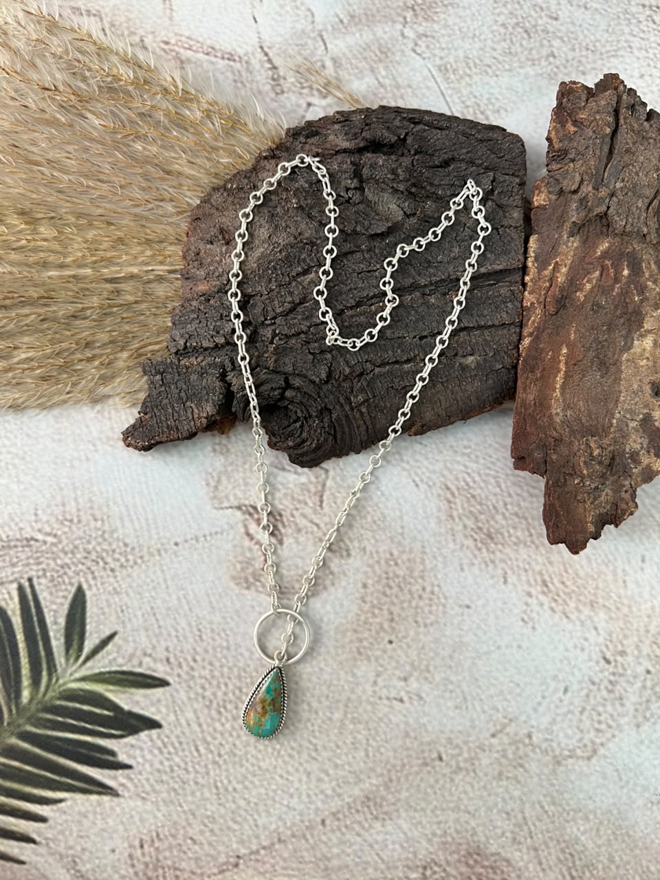 Handmade Sterling Silver Sonoran Mountain Turquoise Lariat Necklace Signed Nizhoni